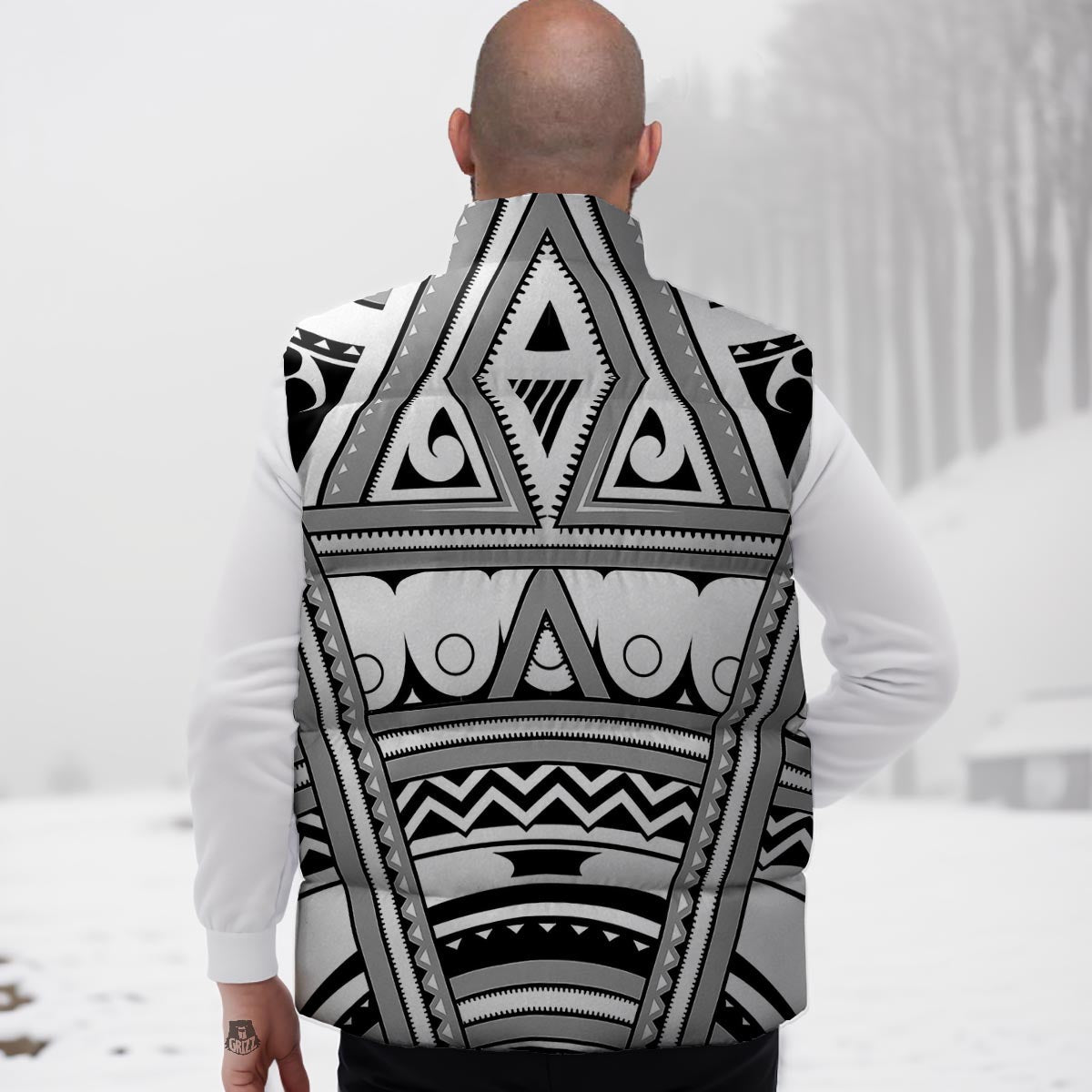 Tatto Polynesian Tribal Maori Print Down Vest
