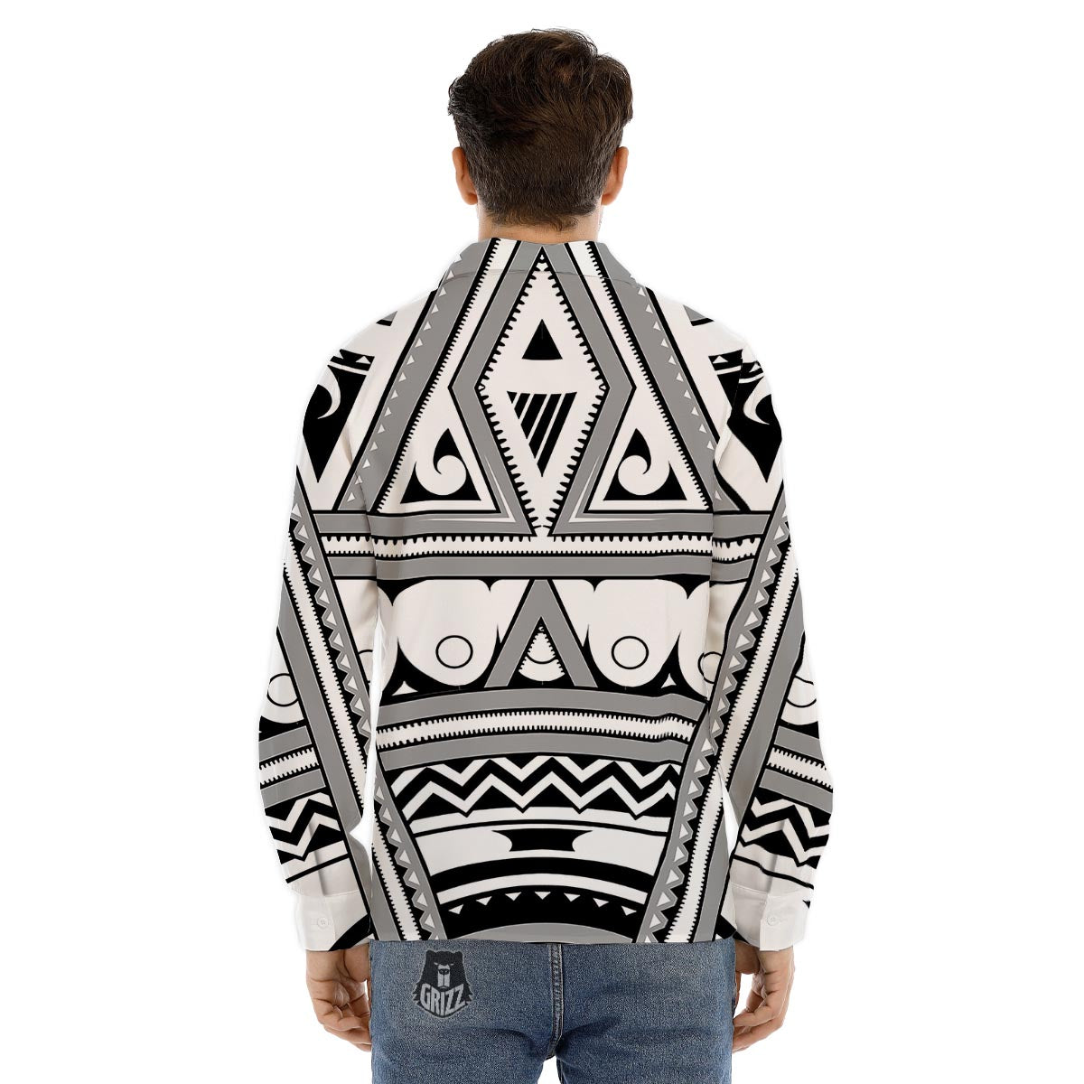 Tatto Polynesian Tribal Maori Print Men's Dress Shirts-grizzshop