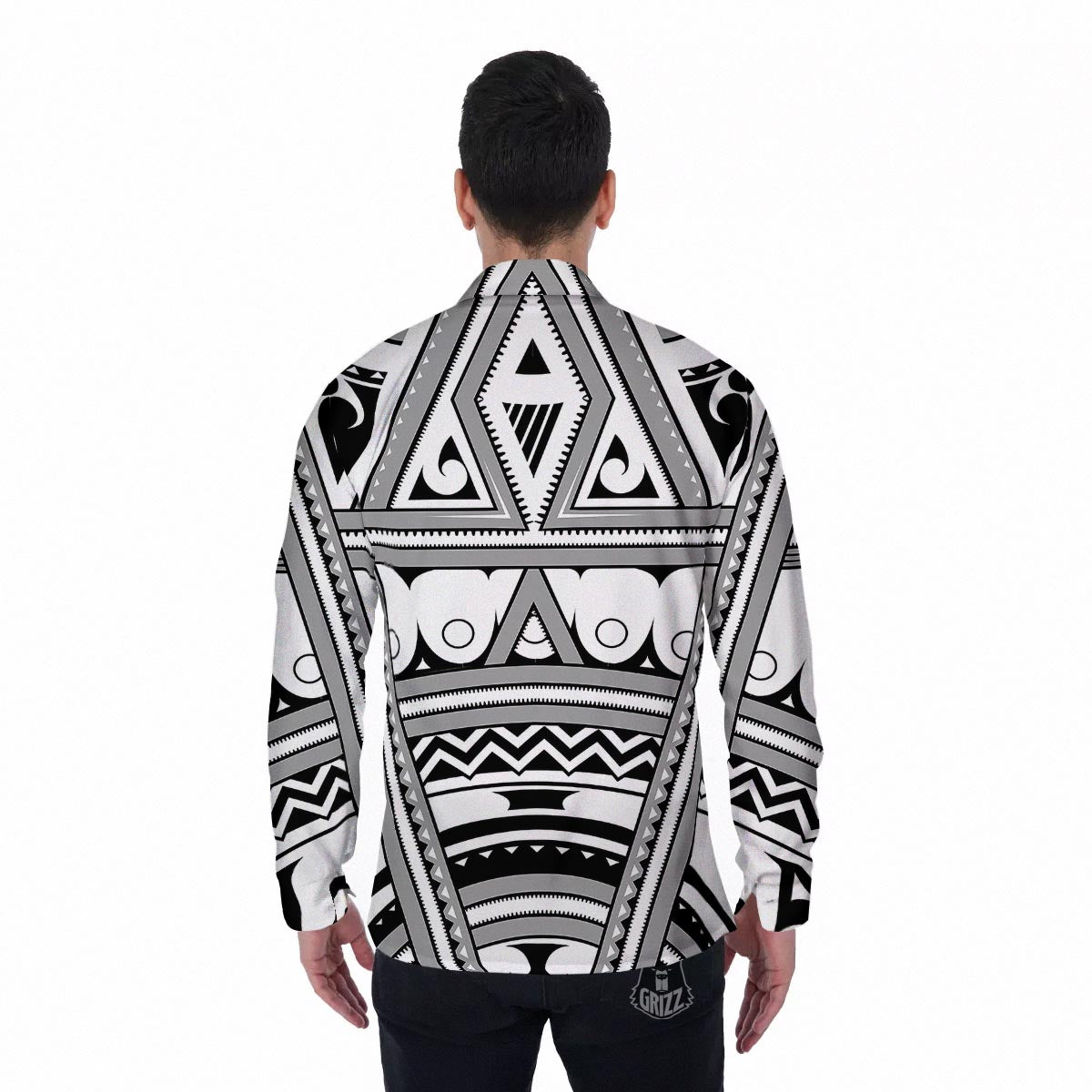 Tatto Polynesian Tribal Maori Print Men's Long Sleeve Shirts-grizzshop