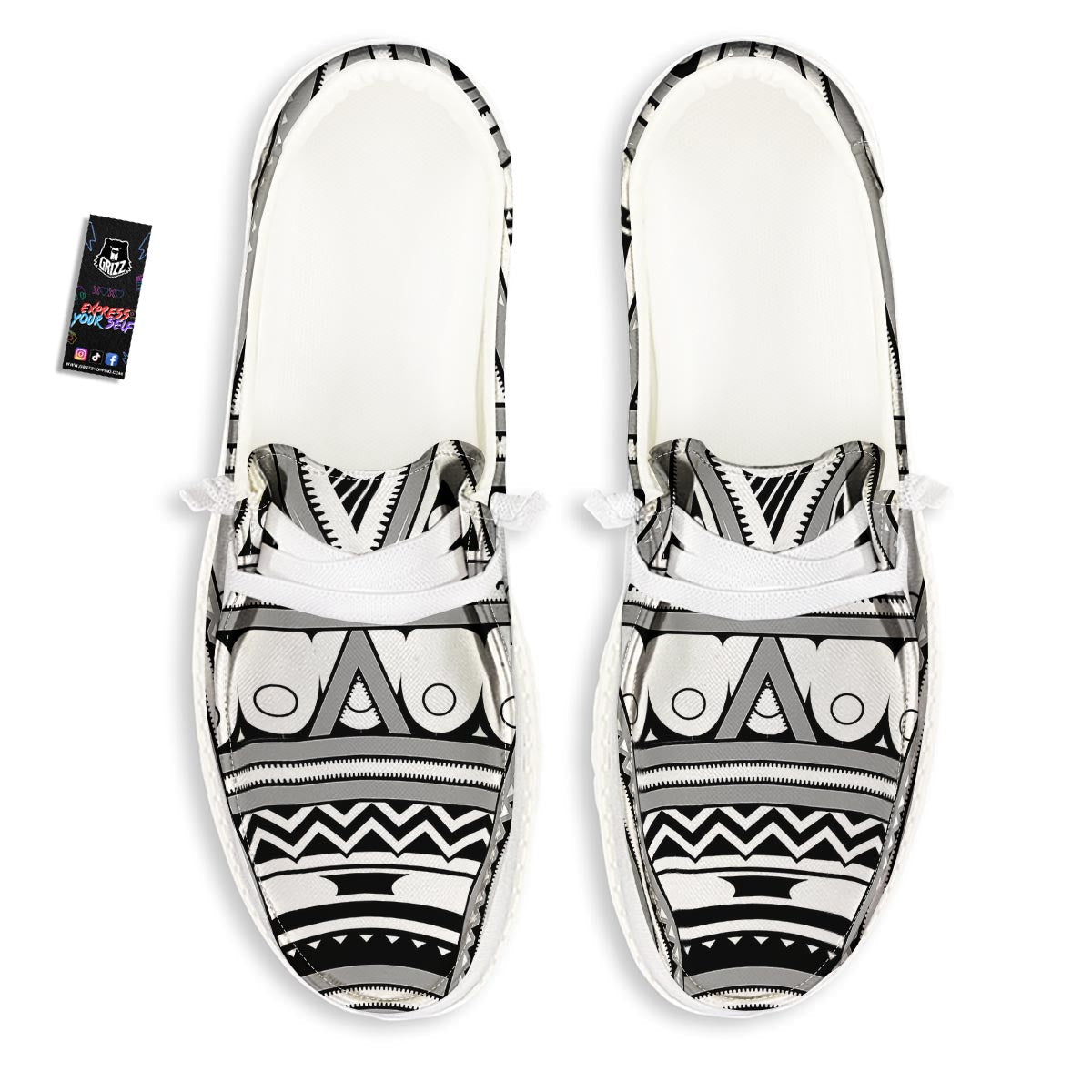 Tatto Polynesian Tribal Maori Print White Loafers-grizzshop