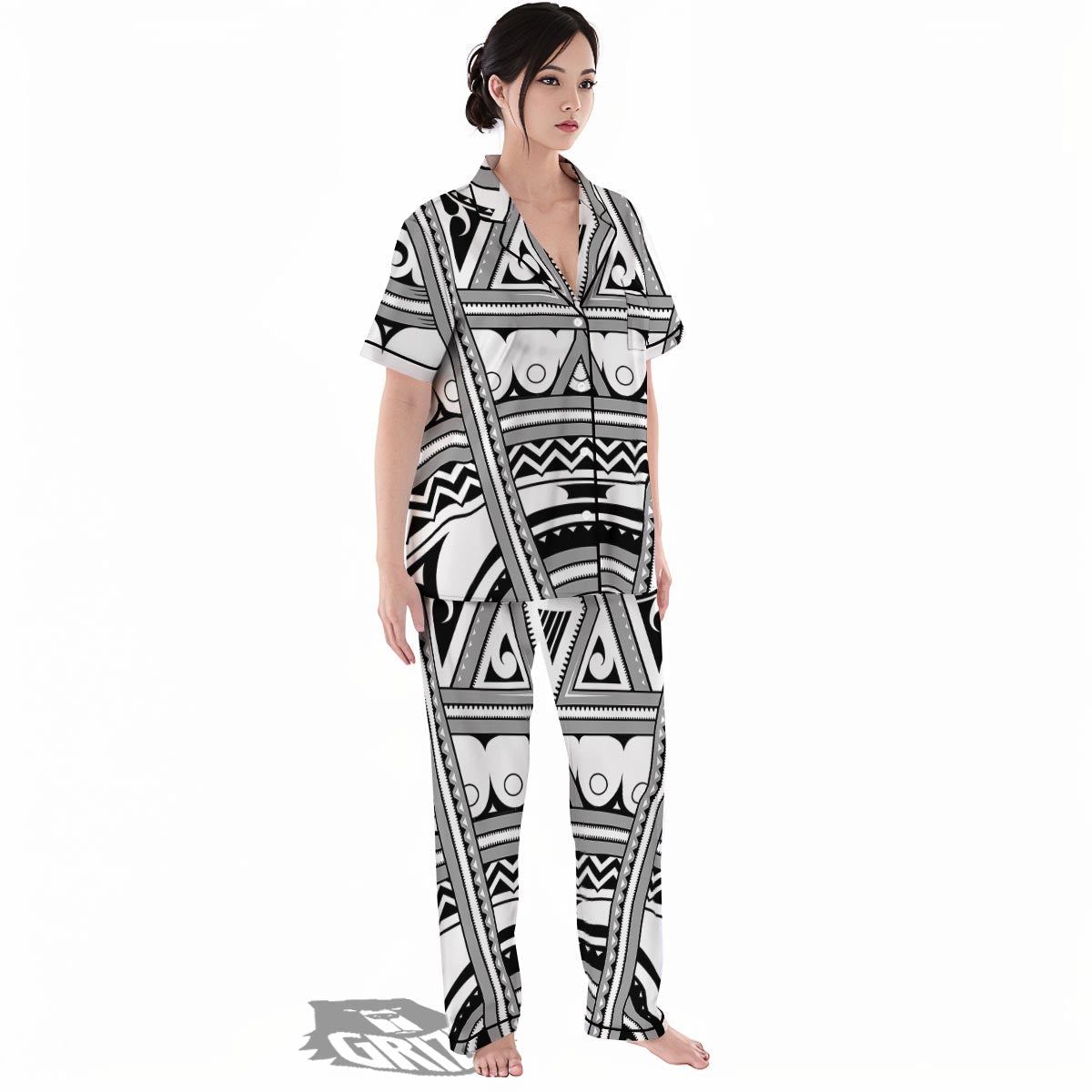 Tatto Polynesian Tribal Maori Print Women's Pajamas Set-grizzshop