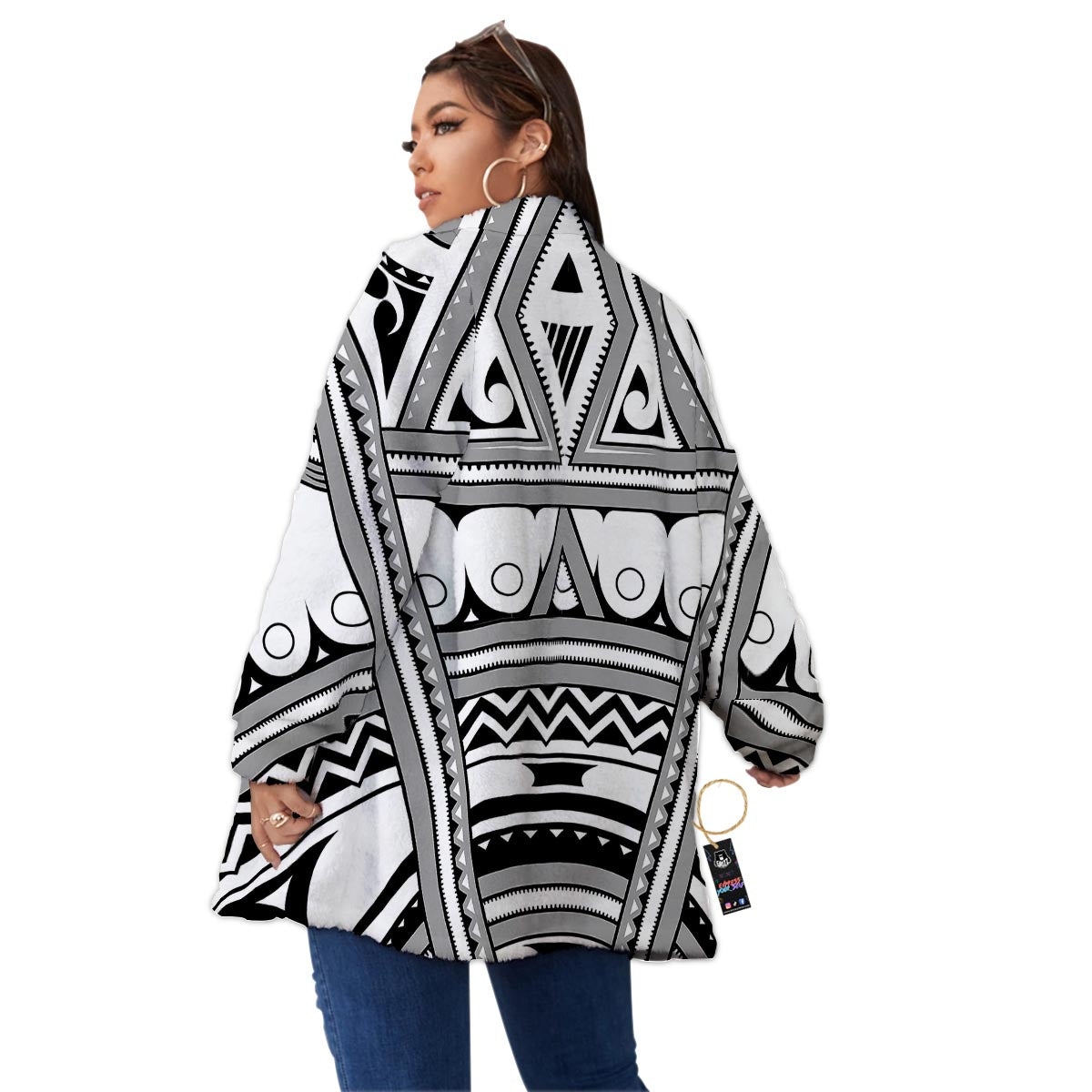 Tatto Polynesian Tribal Maori Print Women's Sherpa Jacket-grizzshop