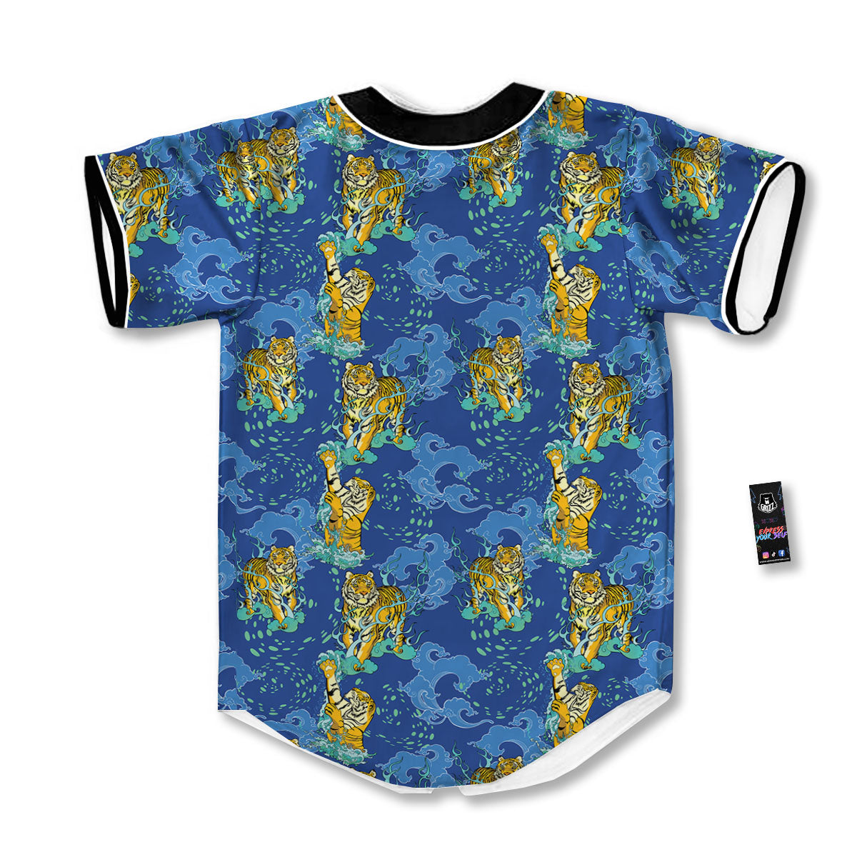 Tattoo Blue Tiger Print Pattern Baseball Jersey-grizzshop