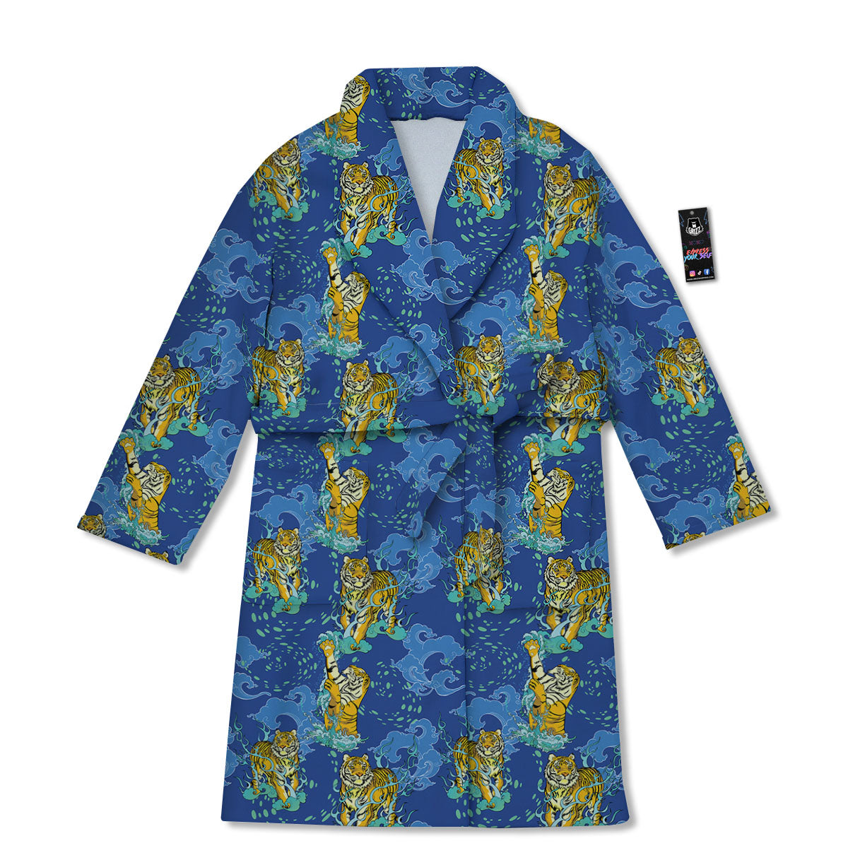 Tattoo Blue Tiger Print Pattern Bathrobe-grizzshop