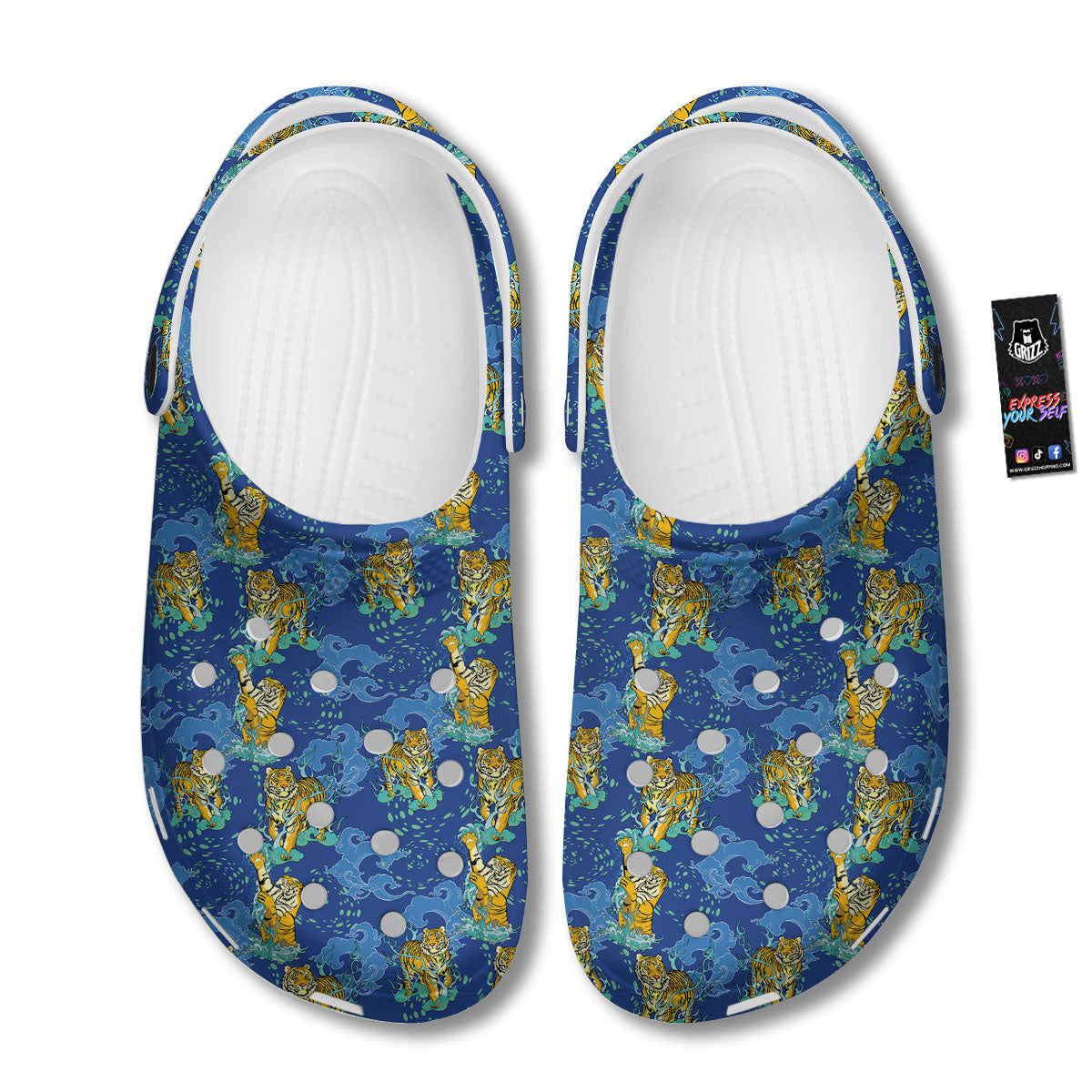 Tattoo Blue Tiger Print Pattern Clog-grizzshop