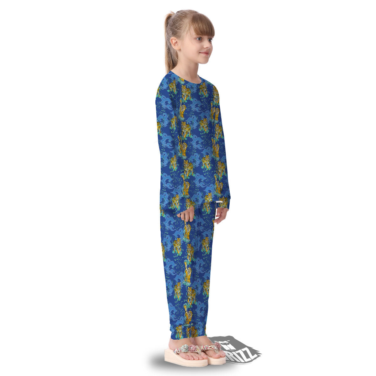 Tattoo Blue Tiger Print Pattern Kid's Pajamas-grizzshop