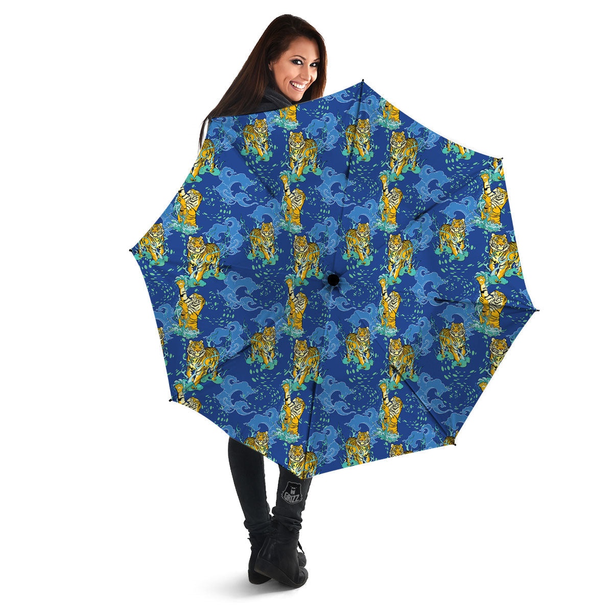 Tattoo Blue Tiger Print Pattern Umbrella-grizzshop