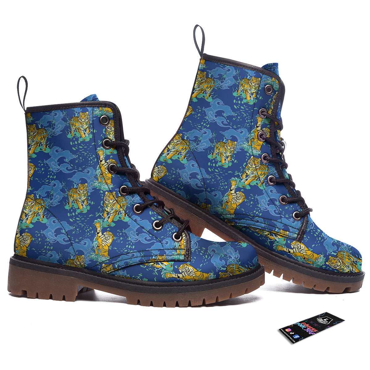 Tattoo Blue Tiger Print Pattern Work Boots-grizzshop