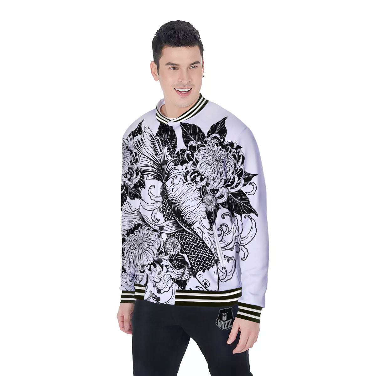Tattoo Japanese Elemental Print Baseball Jacket-grizzshop