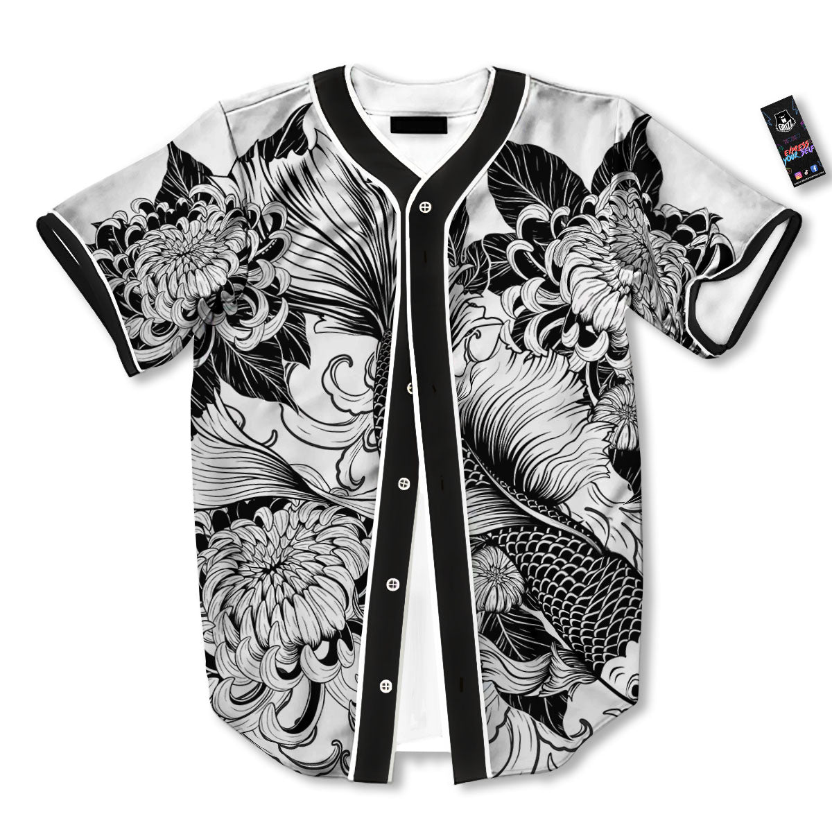 Tattoo Japanese Elemental Print Baseball Jersey-grizzshop