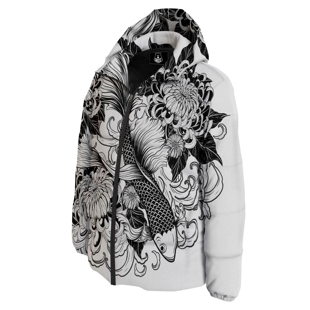 Tattoo Japanese Elemental Print Down Jacket-grizzshop