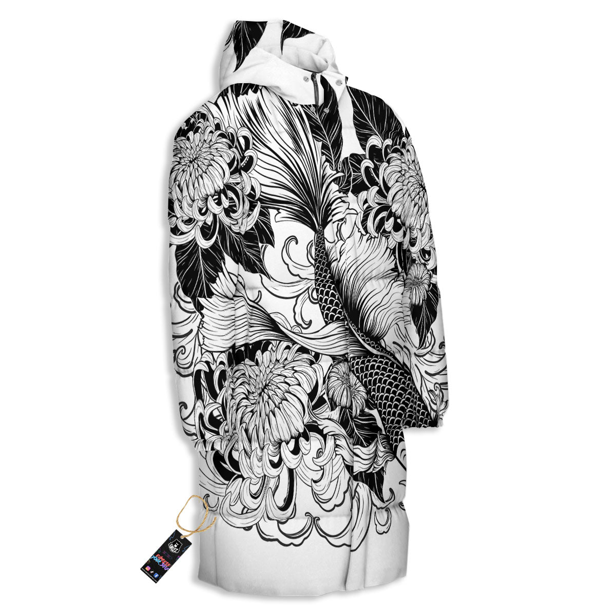 Tattoo Japanese Elemental Print Long Down Jacket-grizzshop