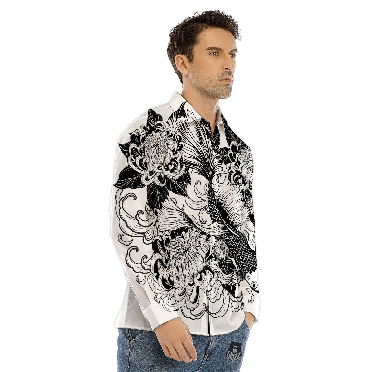 Tattoo Japanese Elemental Print Men's Dress Shirts-grizzshop