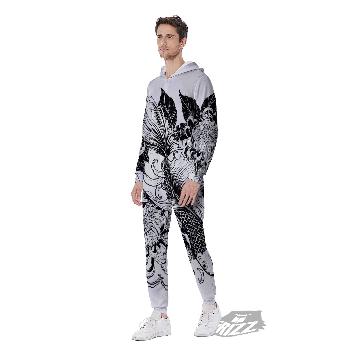 Tattoo Japanese Elemental Print Men's Jumpsuit-grizzshop