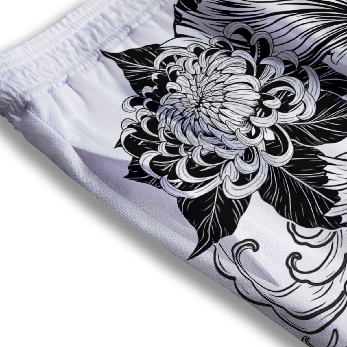 Tattoo Japanese Elemental Print Mesh Shorts