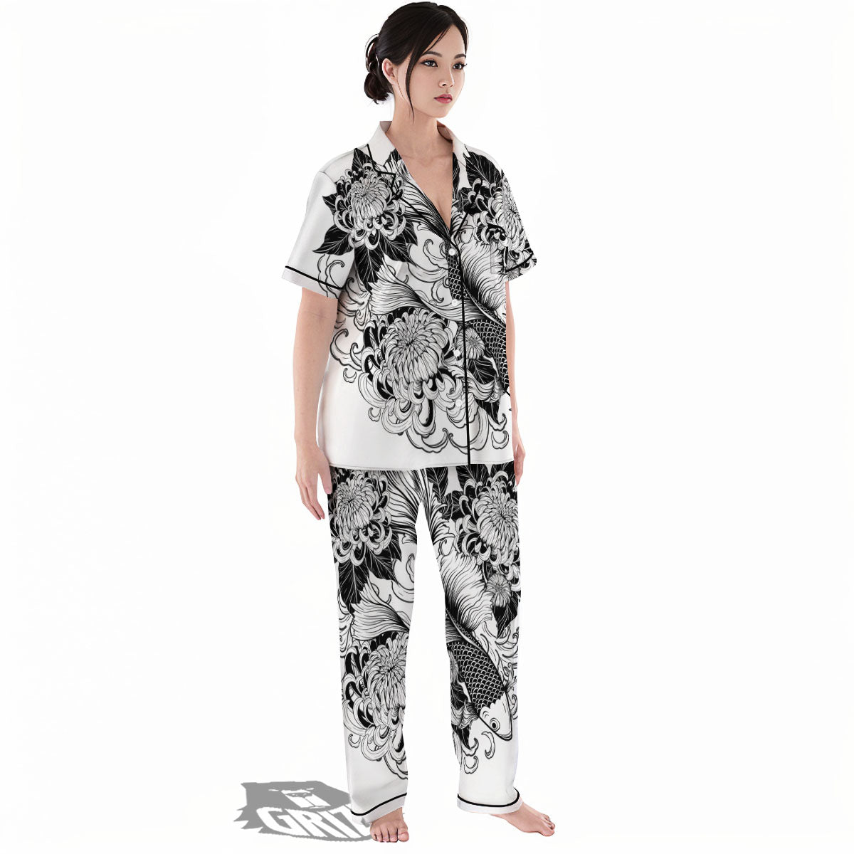 Tattoo Japanese Elemental Print Women's Pajamas Set-grizzshop