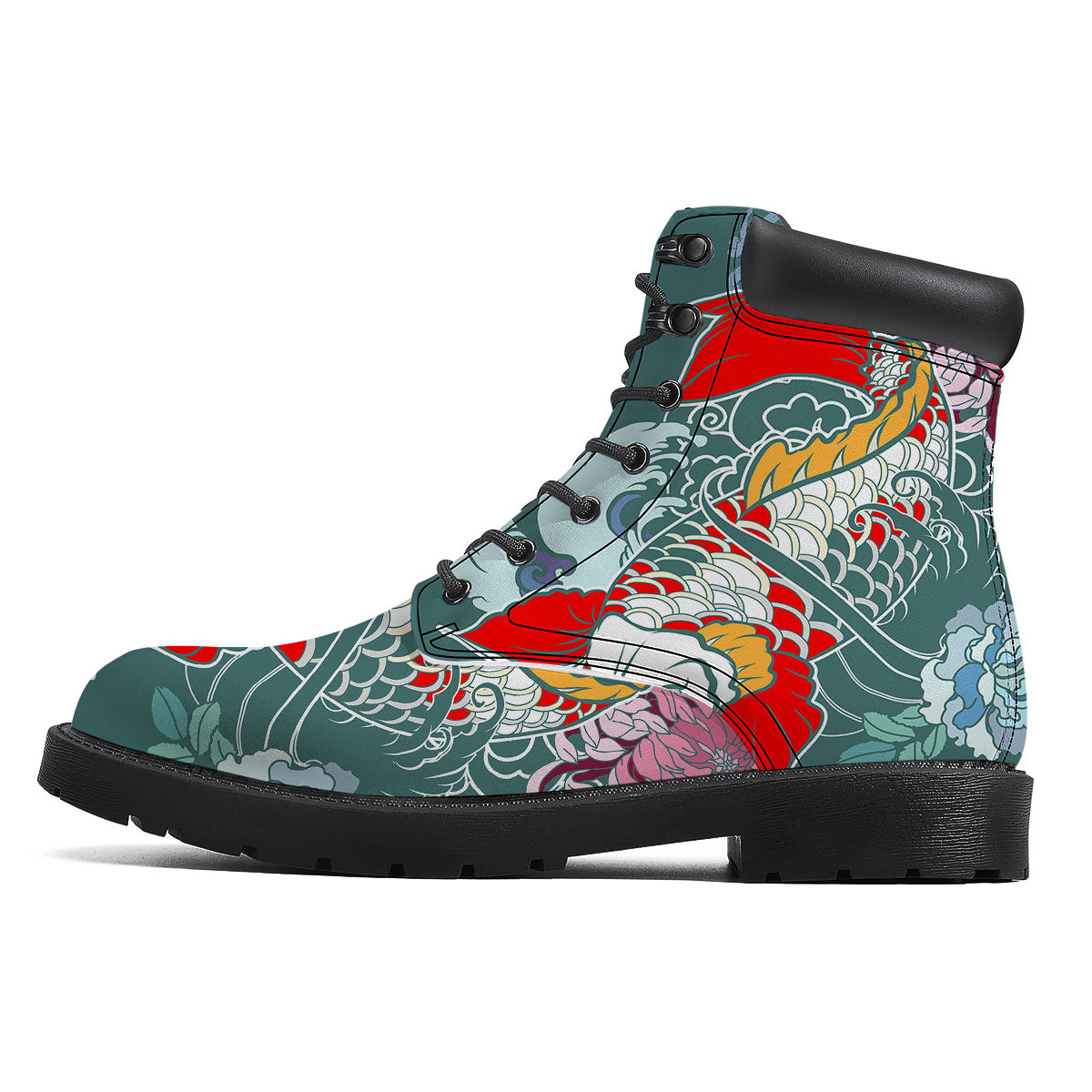 Tattoo Japanese Koi And Flower Print Boots-grizzshop