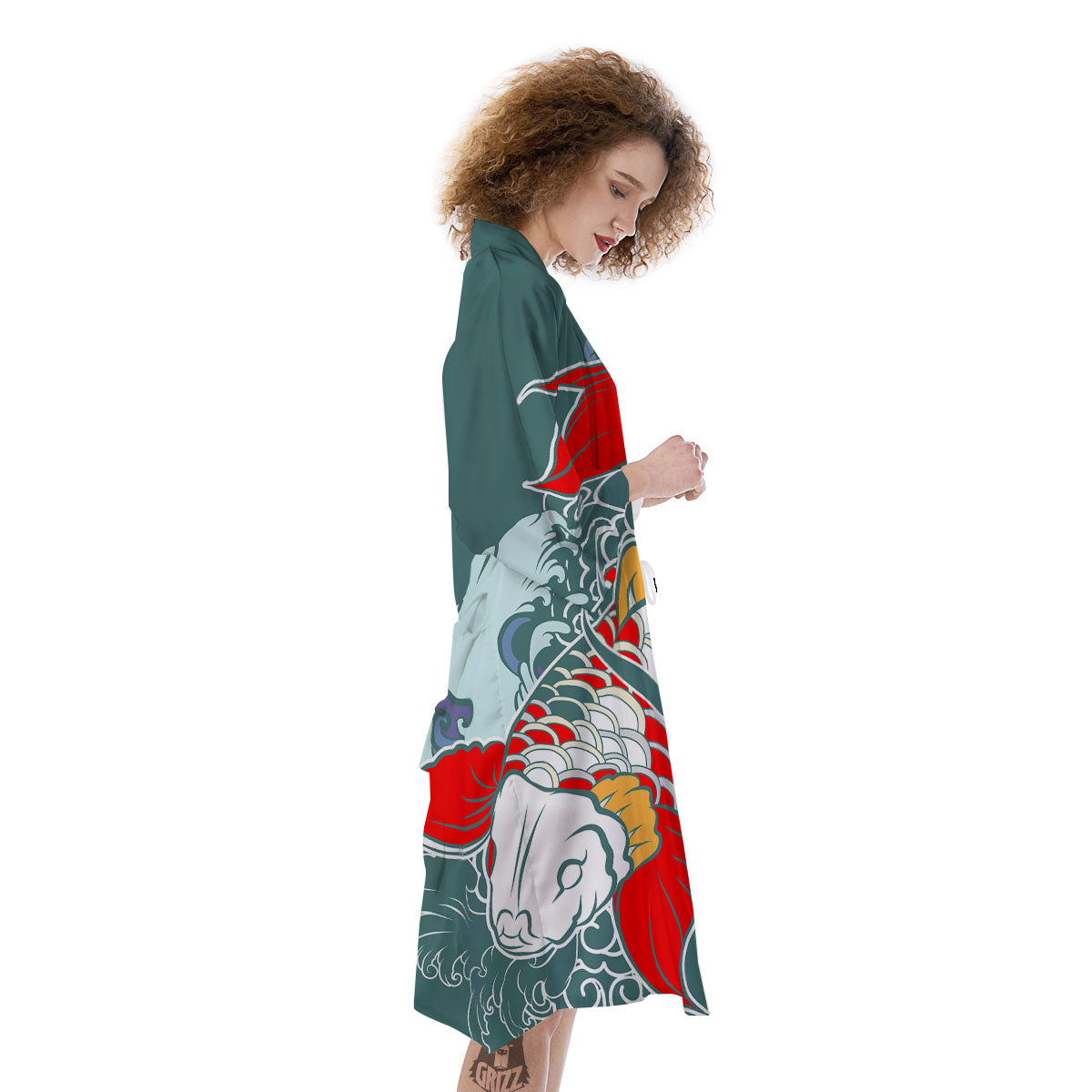 Tattoo Japanese Koi And Flower Print Kimono-grizzshop
