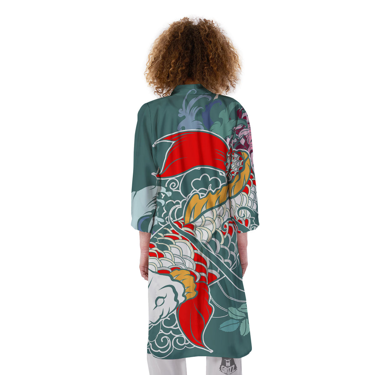 Tattoo Japanese Koi And Flower Print Kimono-grizzshop