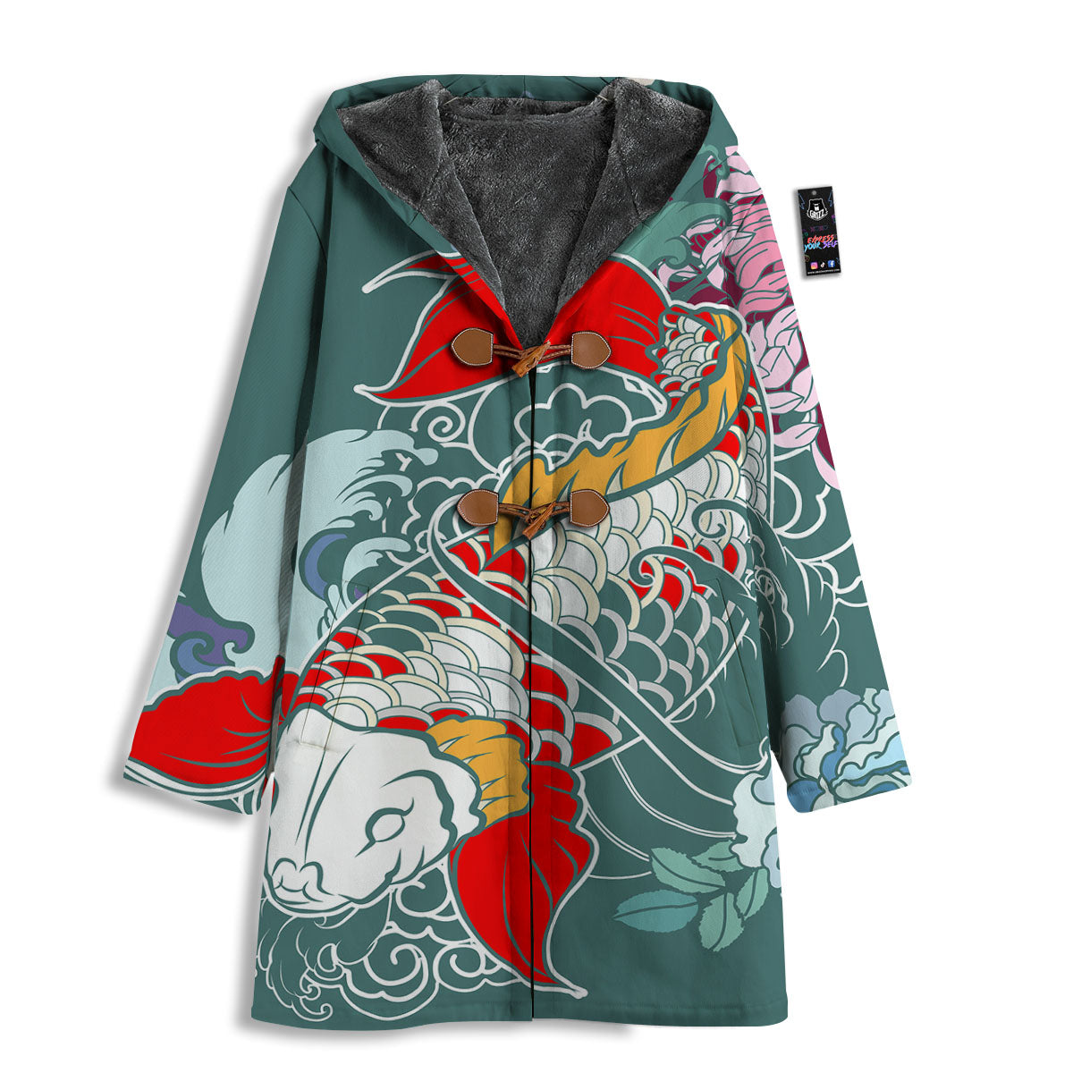 Tattoo Japanese Koi And Flower Print Men's Windbreaker Jacket-grizzshop