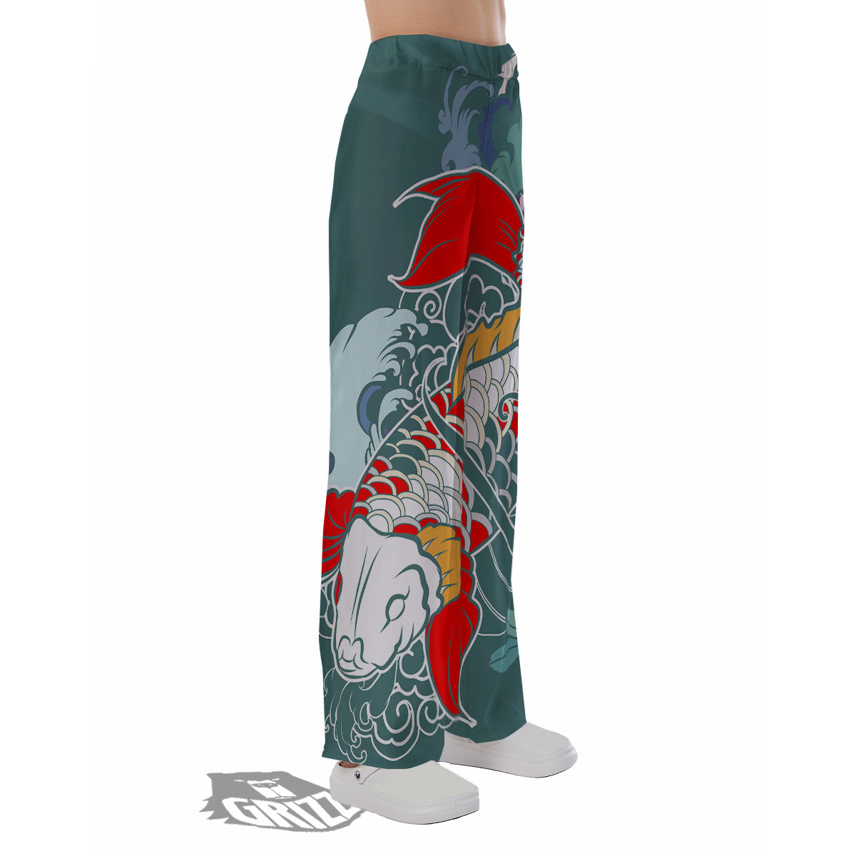 Tattoo Japanese Koi And Flower Print Pajama Pants-grizzshop