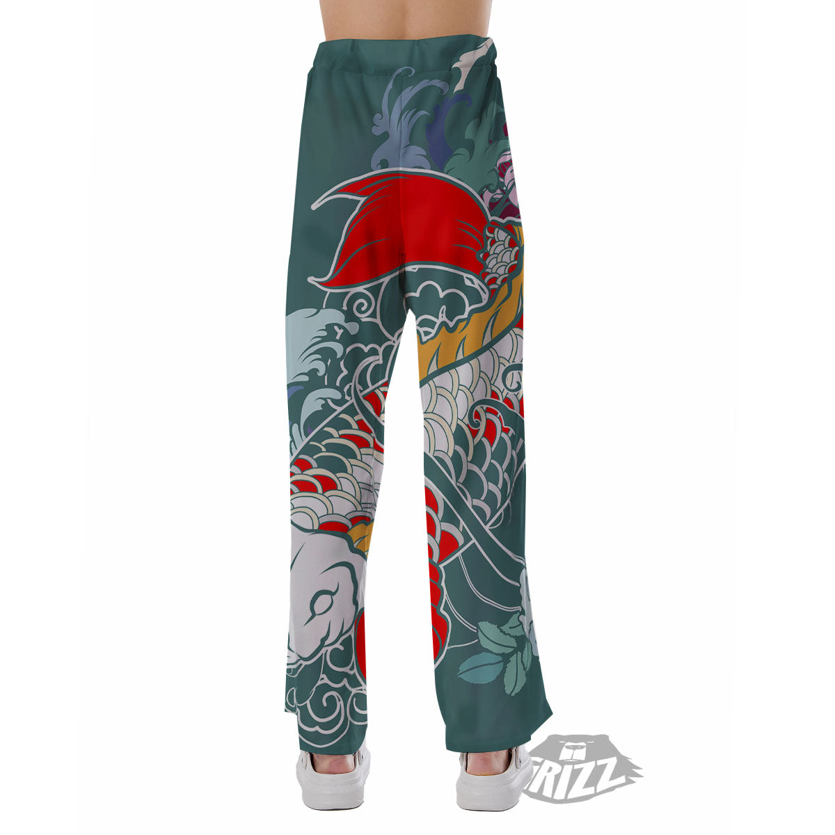 Tattoo Japanese Koi And Flower Print Pajama Pants-grizzshop