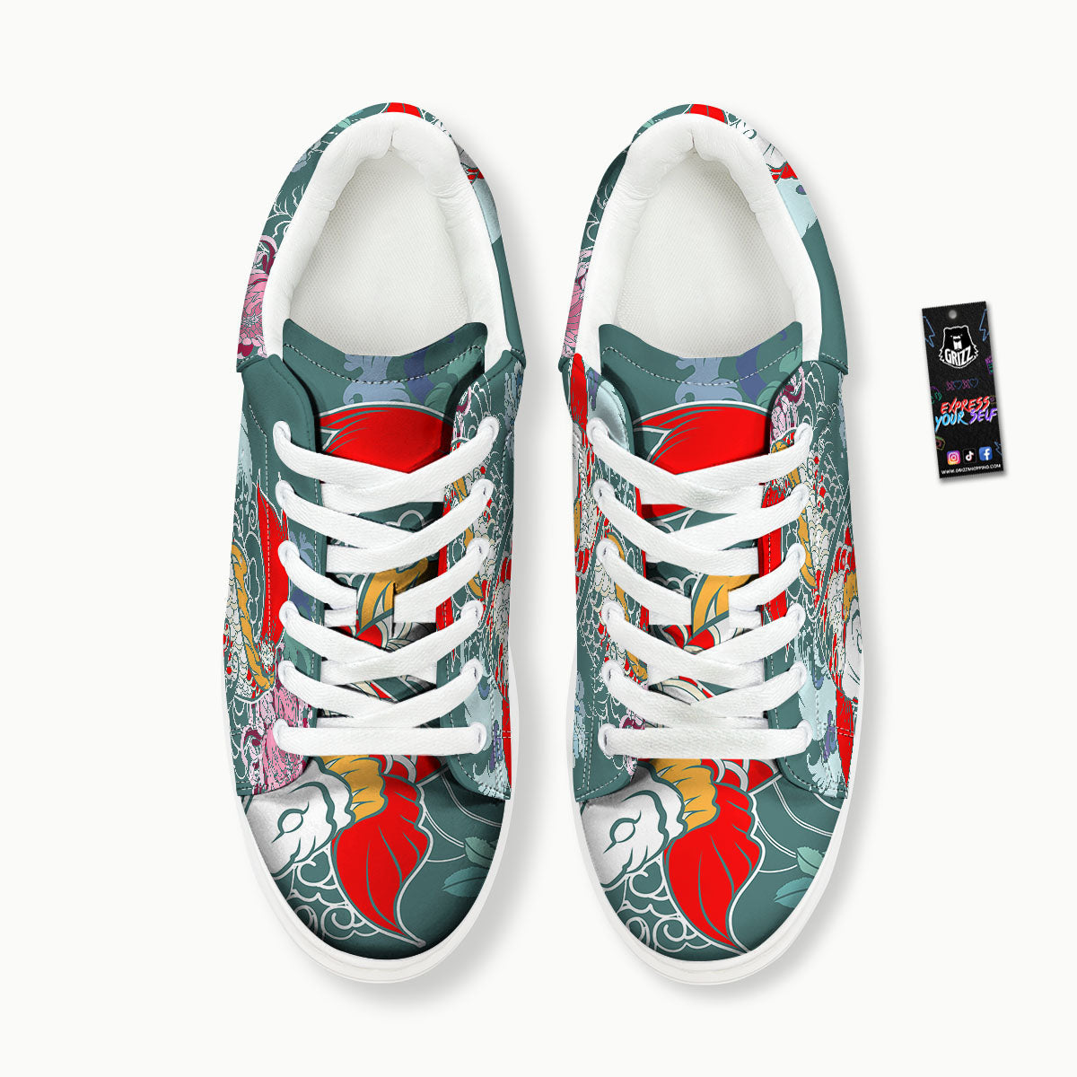 Tattoo Japanese Koi And Flower Print Platform Shoes-grizzshop