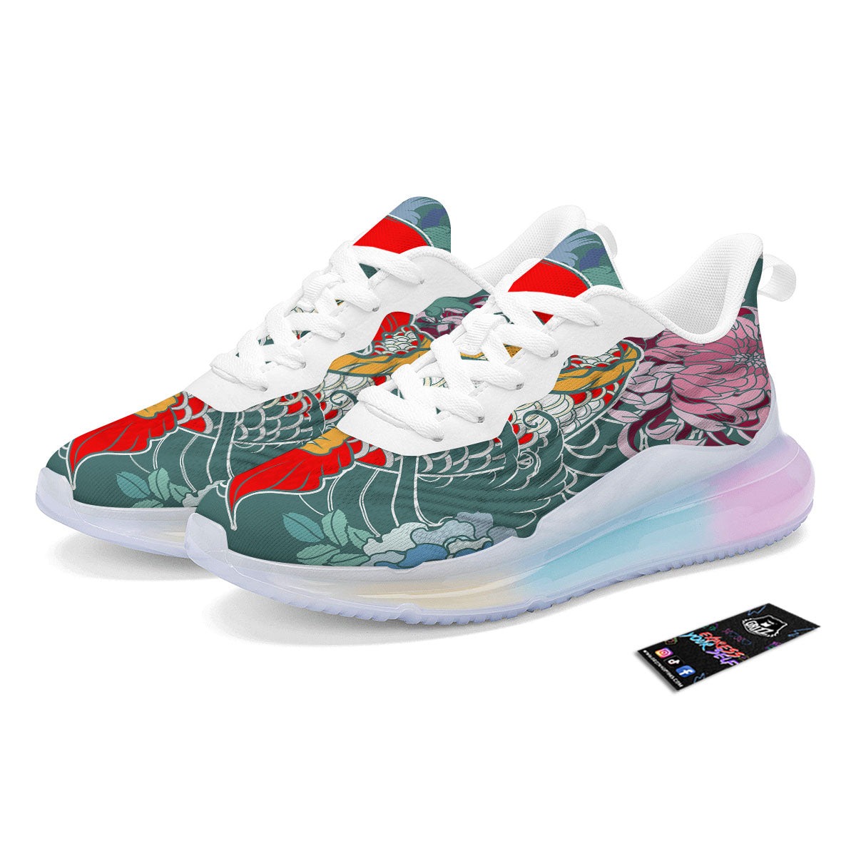Tattoo Japanese Koi And Flower Print Running Sneakers-grizzshop