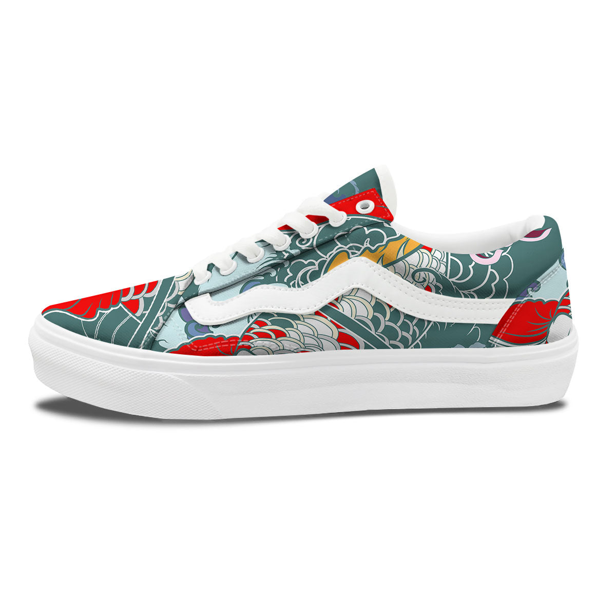 Tattoo Japanese Koi And Flower Print Skate Shoes-grizzshop