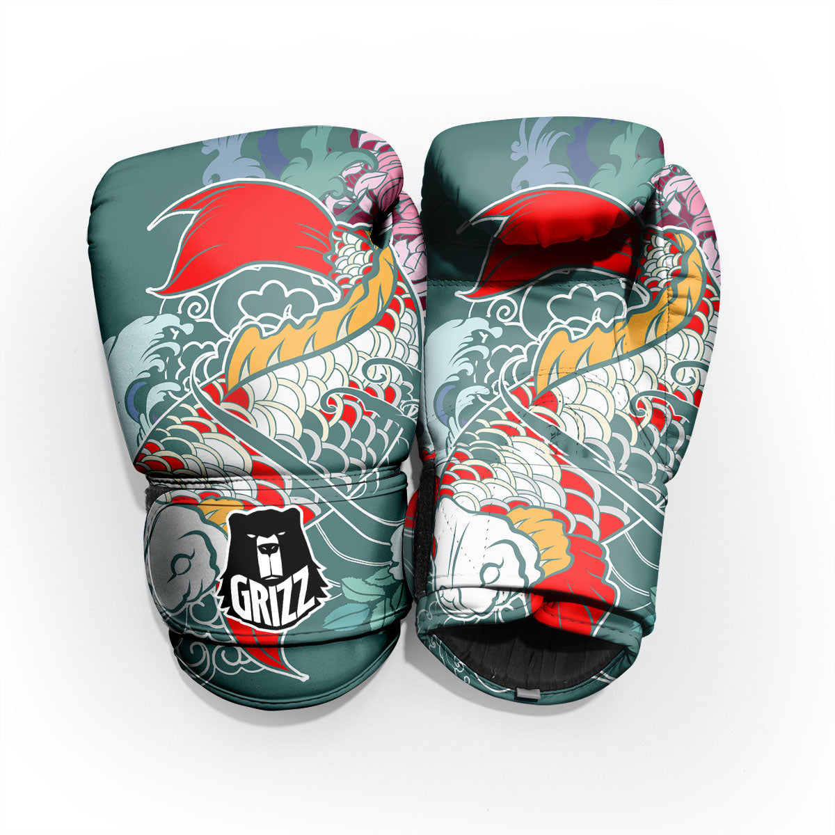 Tattoo Japanese Koi And Flower Print Sparring Gloves-grizzshop