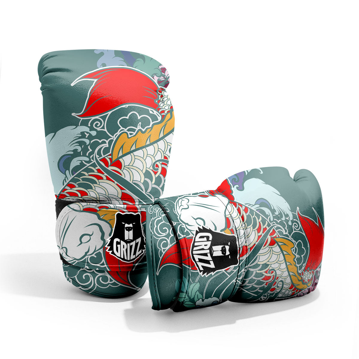 Tattoo Japanese Koi And Flower Print Sparring Gloves-grizzshop