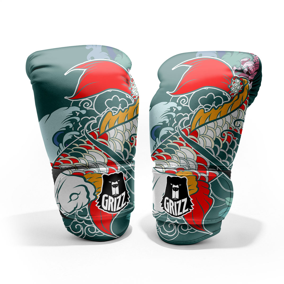 Tattoo Japanese Koi And Flower Print Sparring Gloves-grizzshop