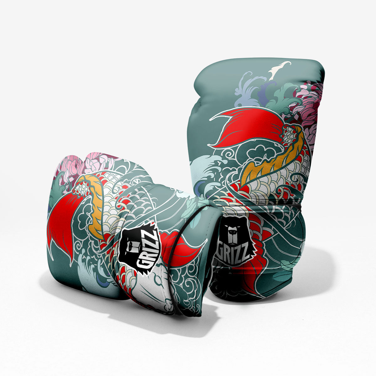 Tattoo Japanese Koi And Flower Print Sparring Gloves-grizzshop