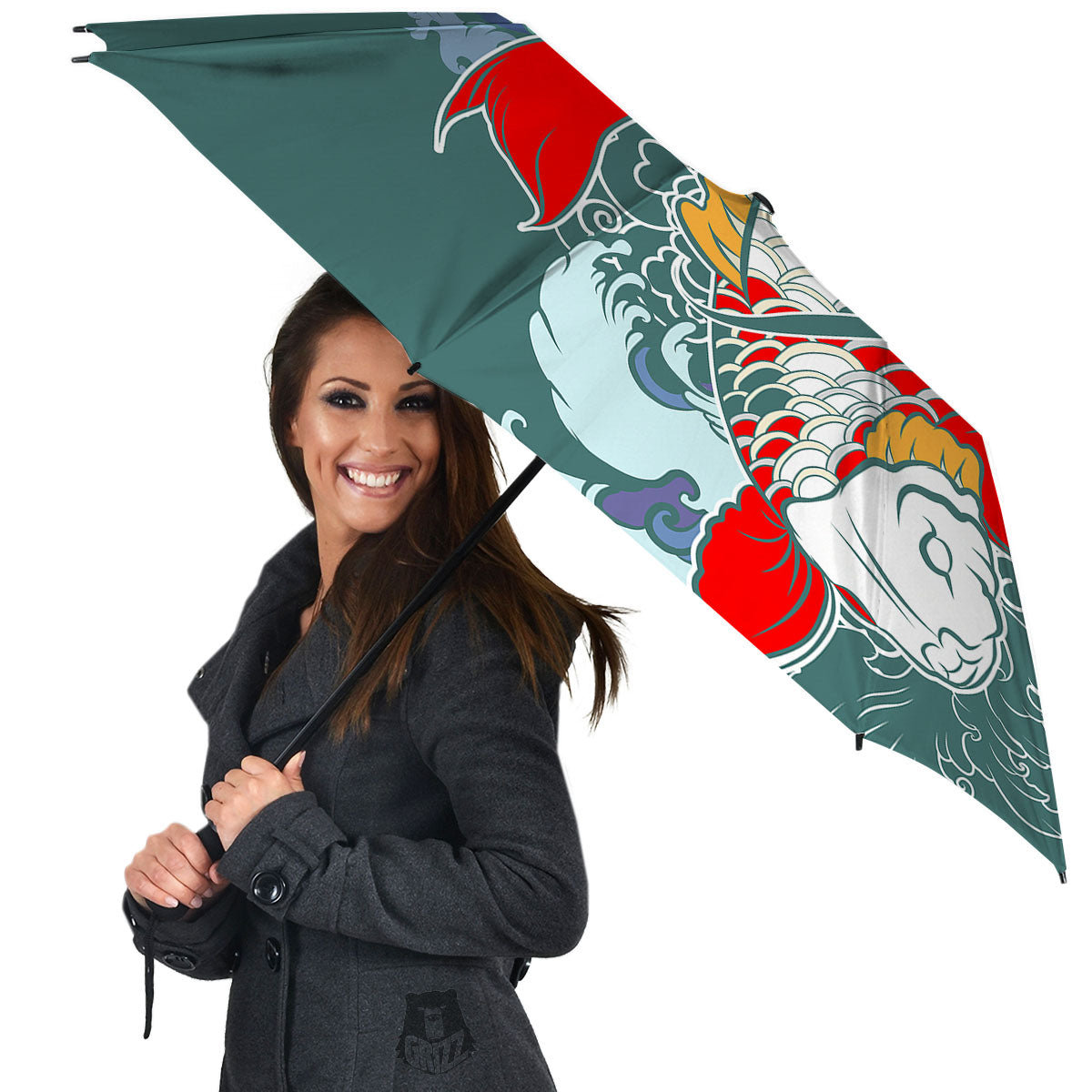 Tattoo Japanese Koi And Flower Print Umbrella-grizzshop