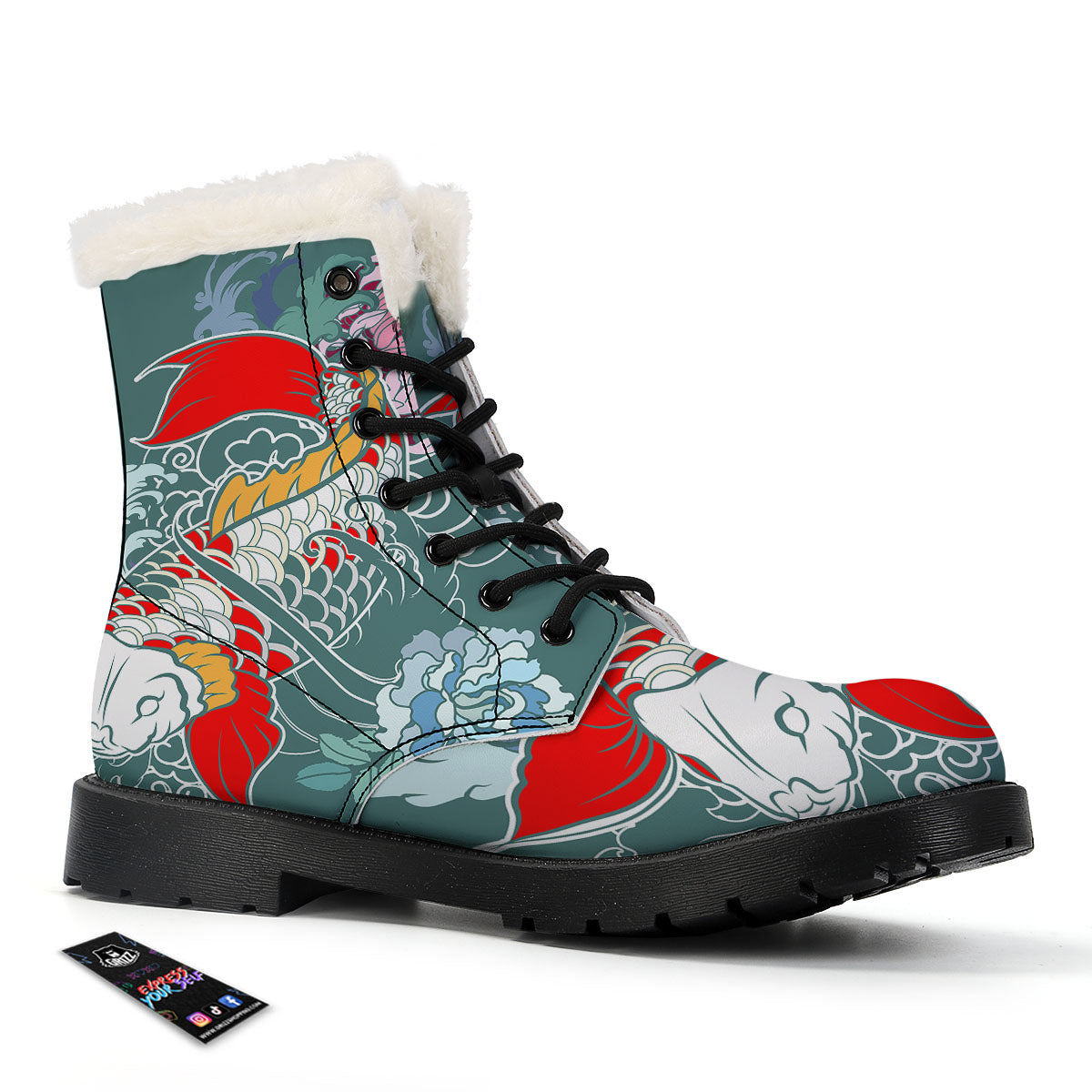 Tattoo Japanese Koi And Flower Print Winter Boots-grizzshop