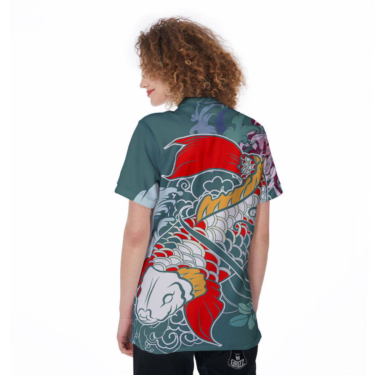 Tattoo Japanese Koi And Flower Print Women's Golf Shirts-grizzshop