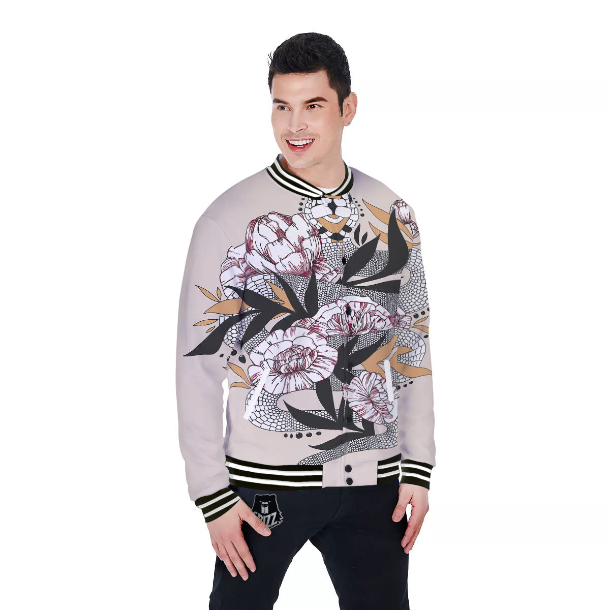 Tattoo Japanese Snake Print Baseball Jacket-grizzshop