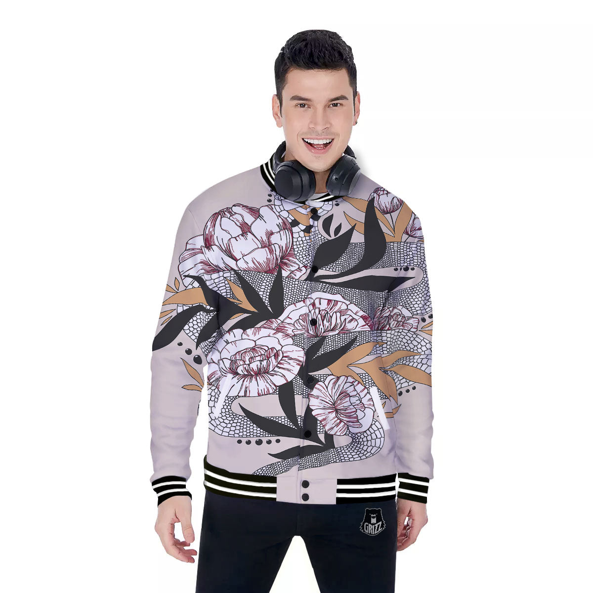 Tattoo Japanese Snake Print Baseball Jacket-grizzshop