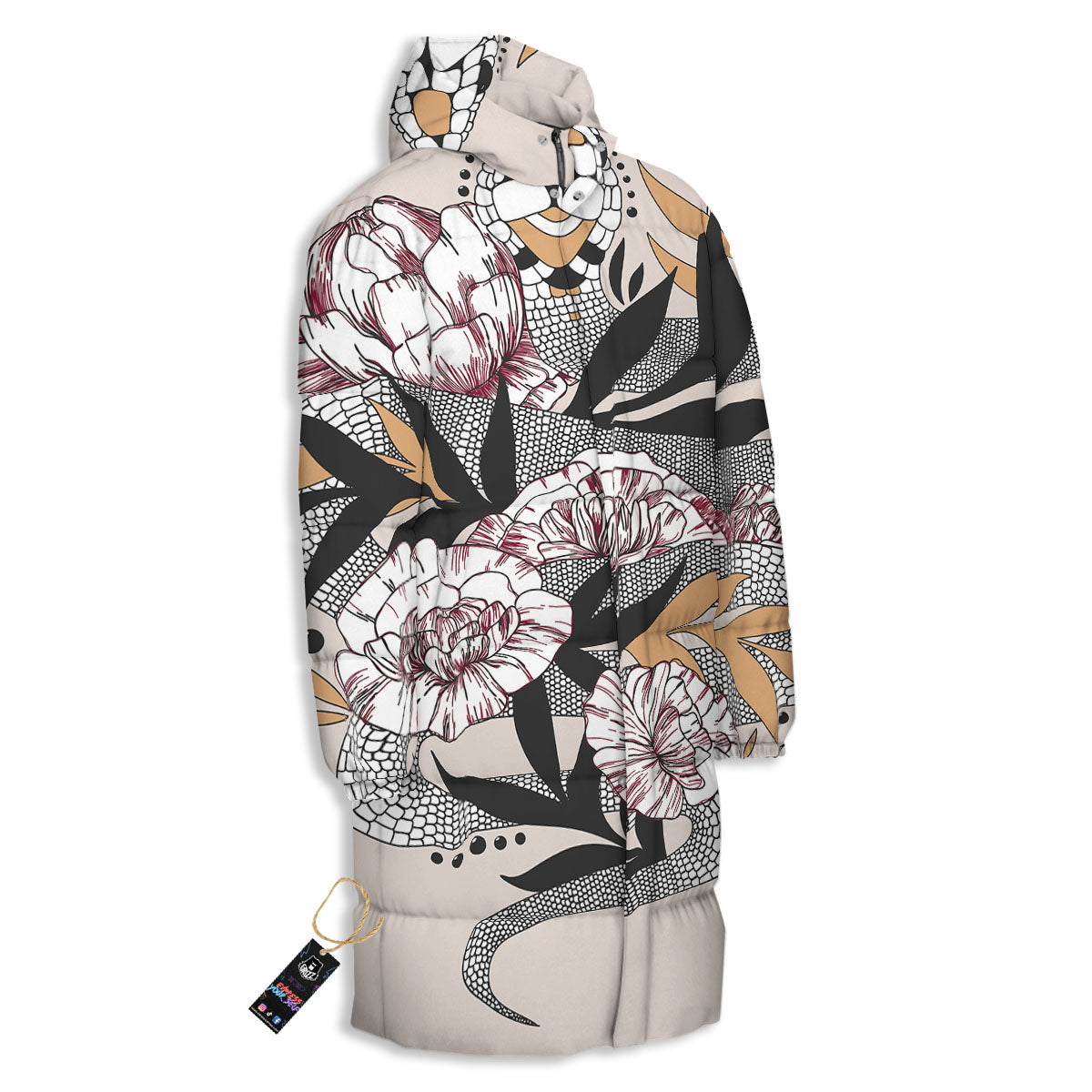 Tattoo Japanese Snake Print Long Down Jacket-grizzshop