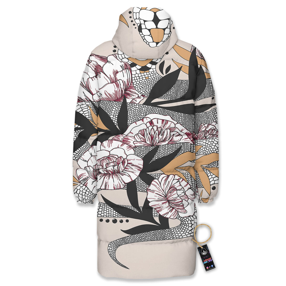 Tattoo Japanese Snake Print Long Down Jacket-grizzshop