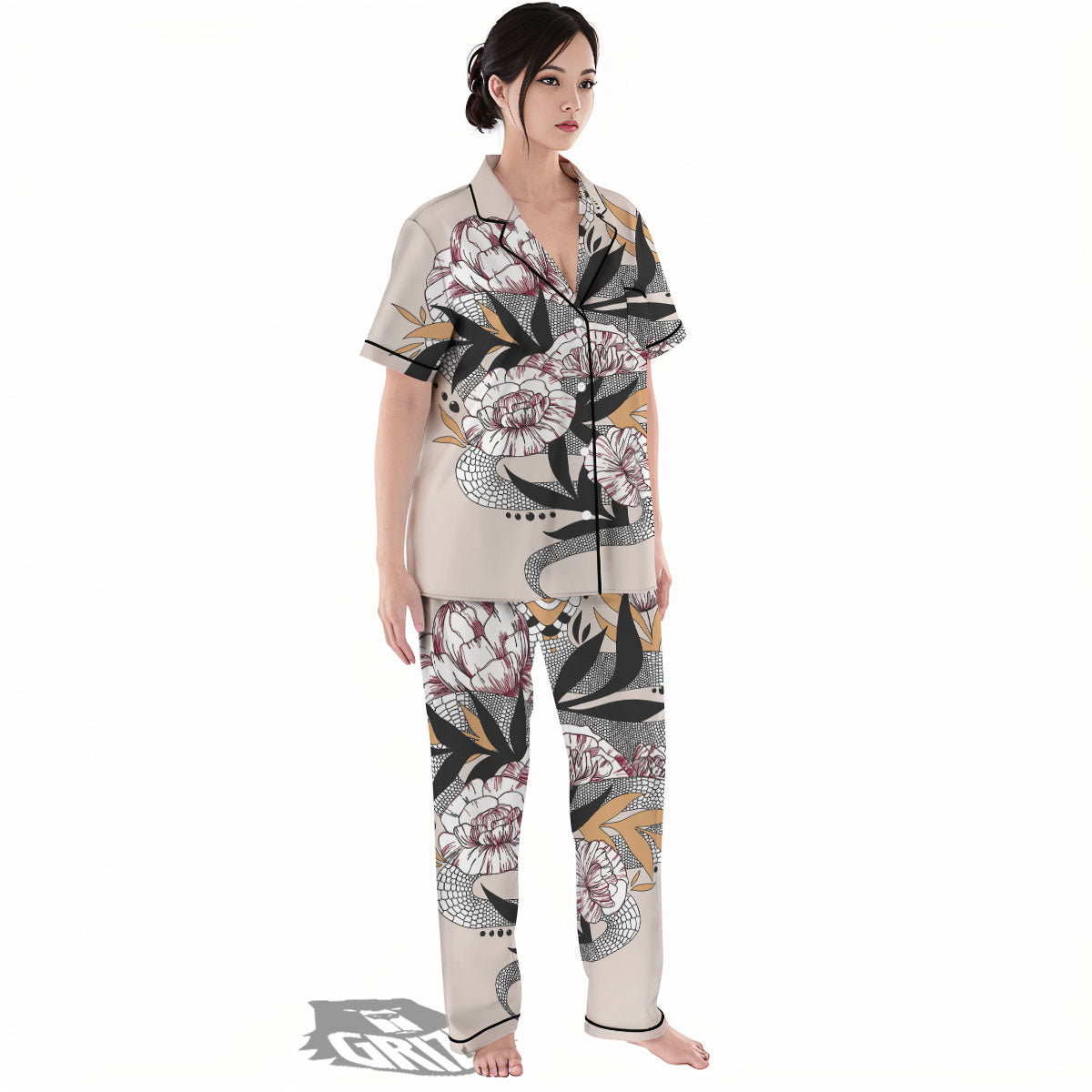 Tattoo Japanese Snake Print Women's Pajamas Set-grizzshop