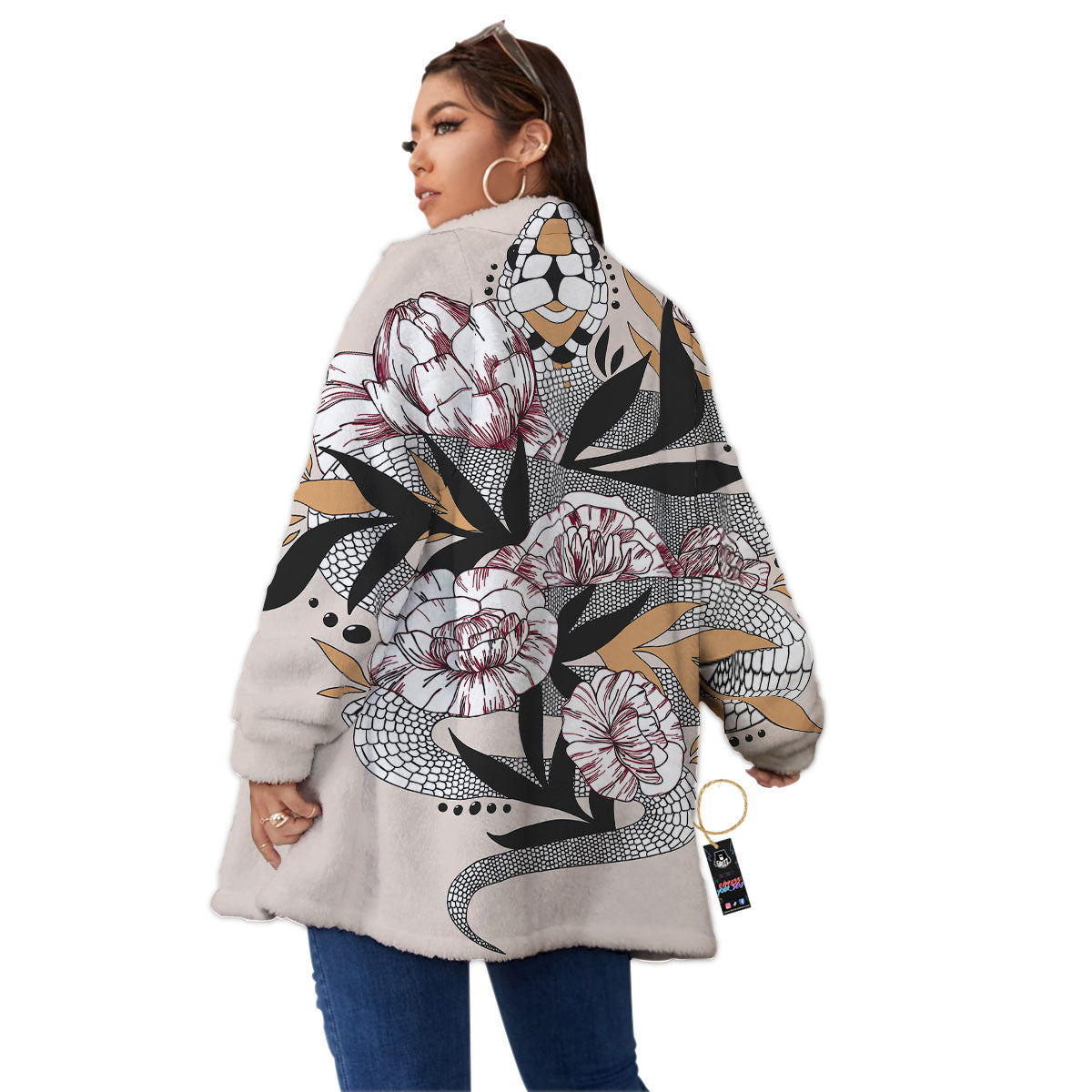 Tattoo Japanese Snake Print Women's Sherpa Jacket-grizzshop