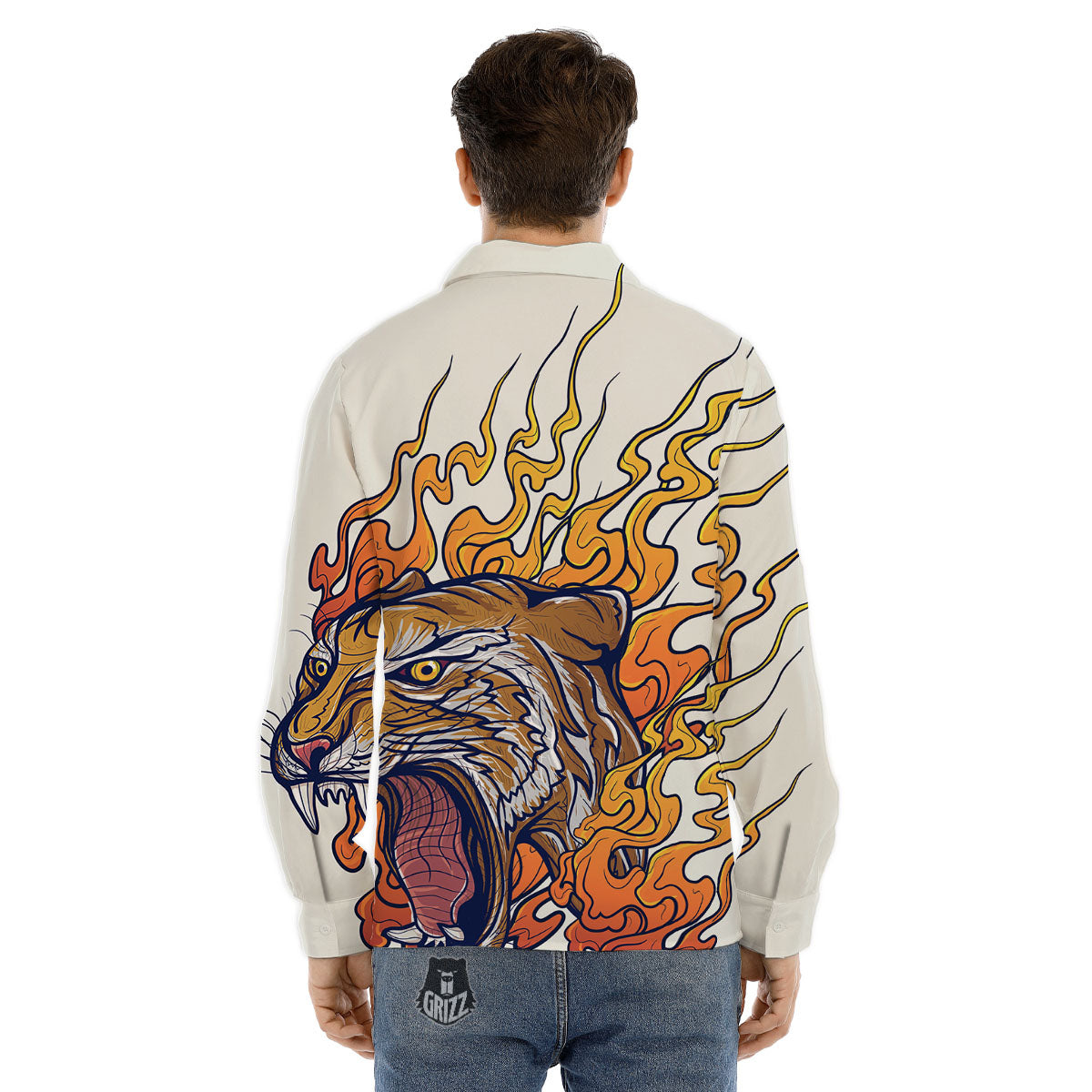 Tattoo Japanese Tiger Print Men's Dress Shirts-grizzshop