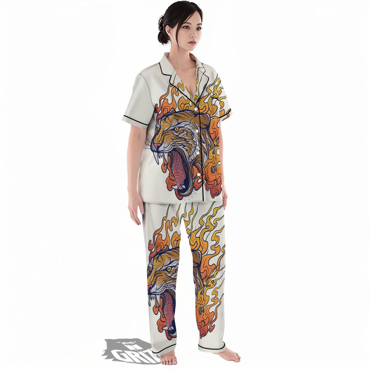 Tattoo Japanese Tiger Print Women's Pajamas Set-grizzshop
