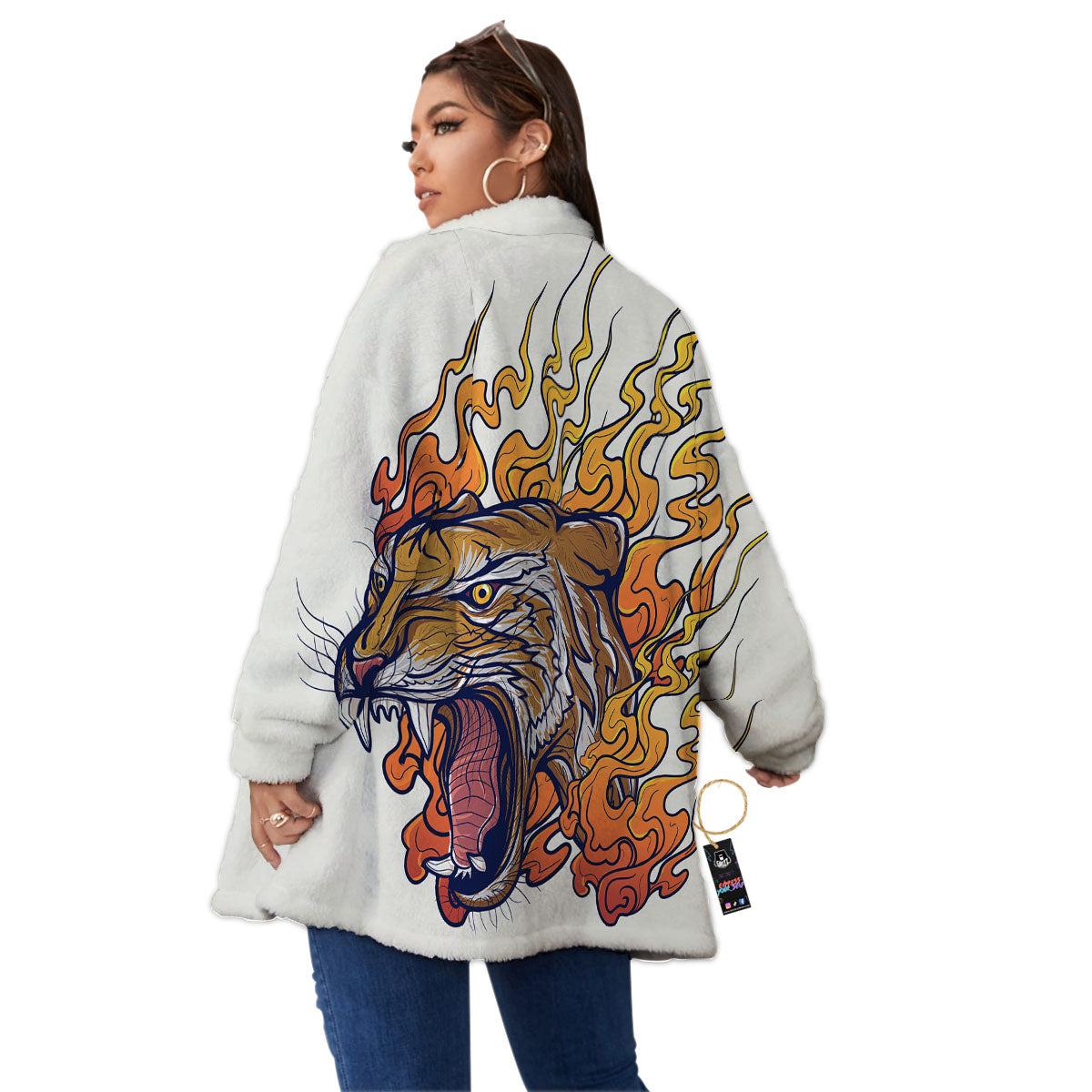 Tattoo Japanese Tiger Print Women's Sherpa Jacket-grizzshop