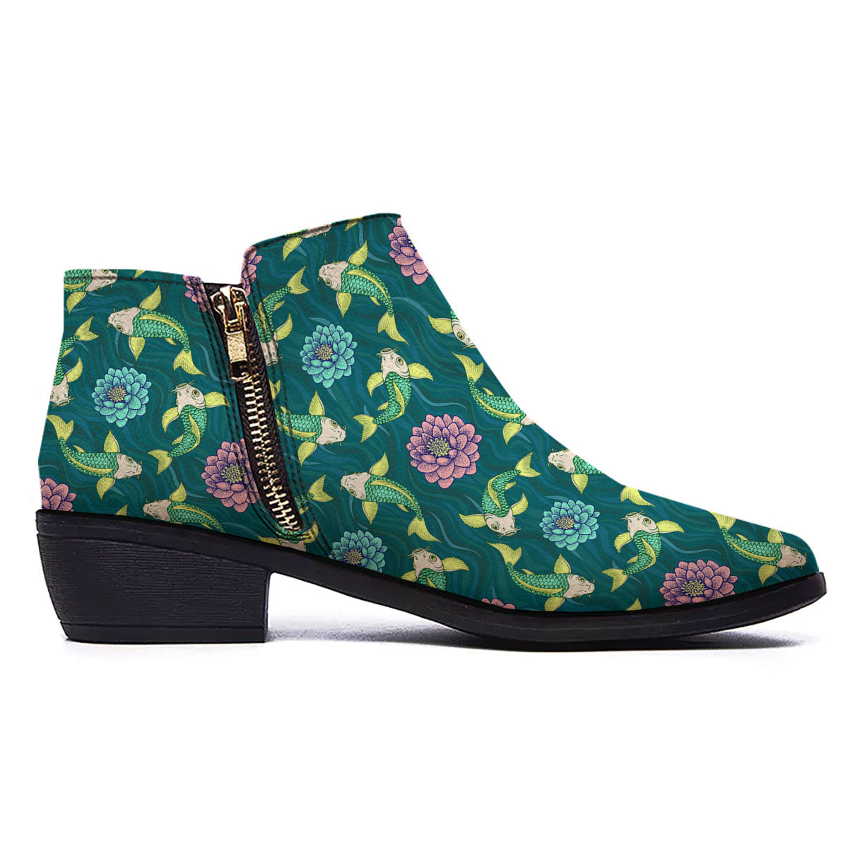 Tattoo Koi Carp Japanese Print Pattern Ankle Boots-grizzshop