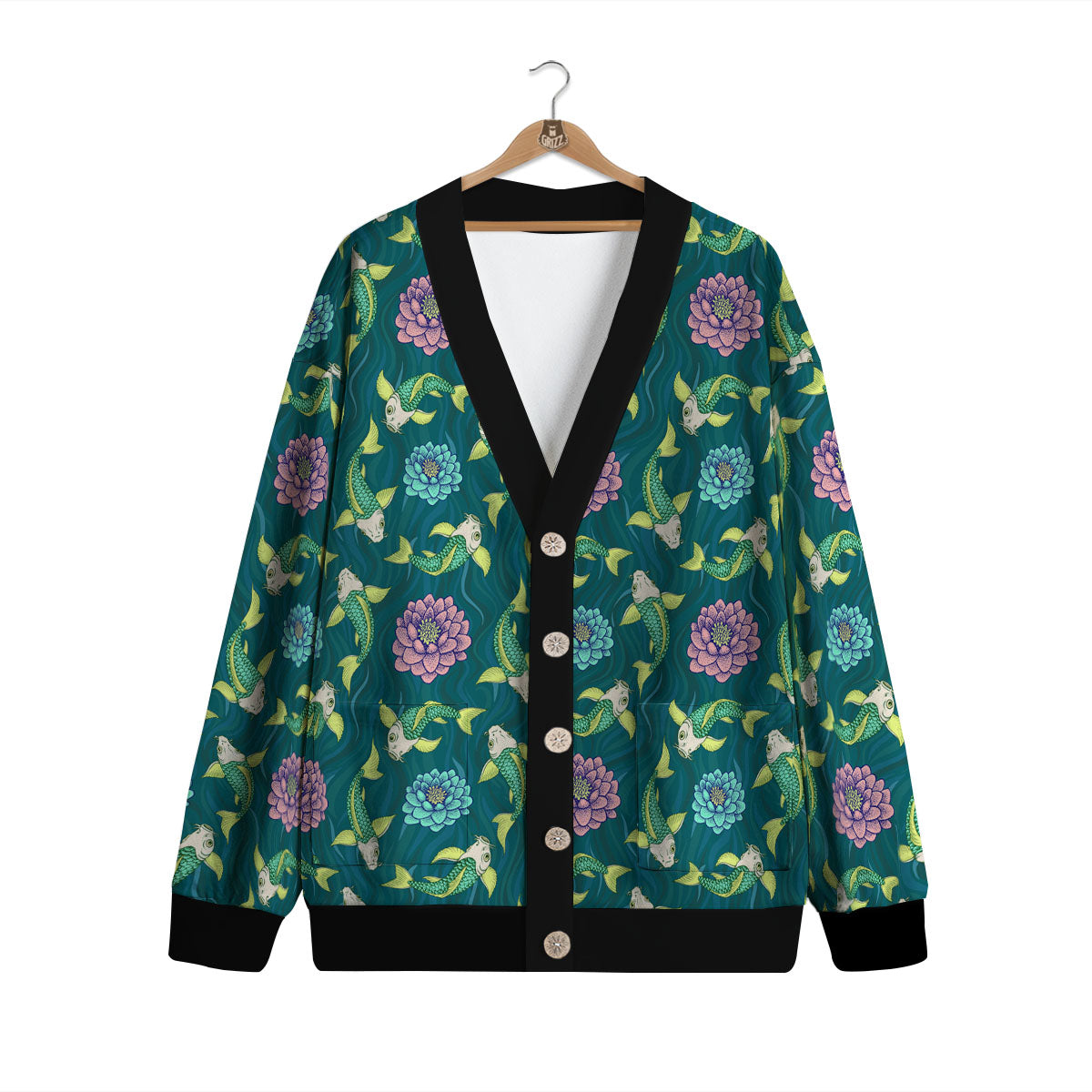 Tattoo Koi Carp Japanese Print Pattern Cardigan-grizzshop