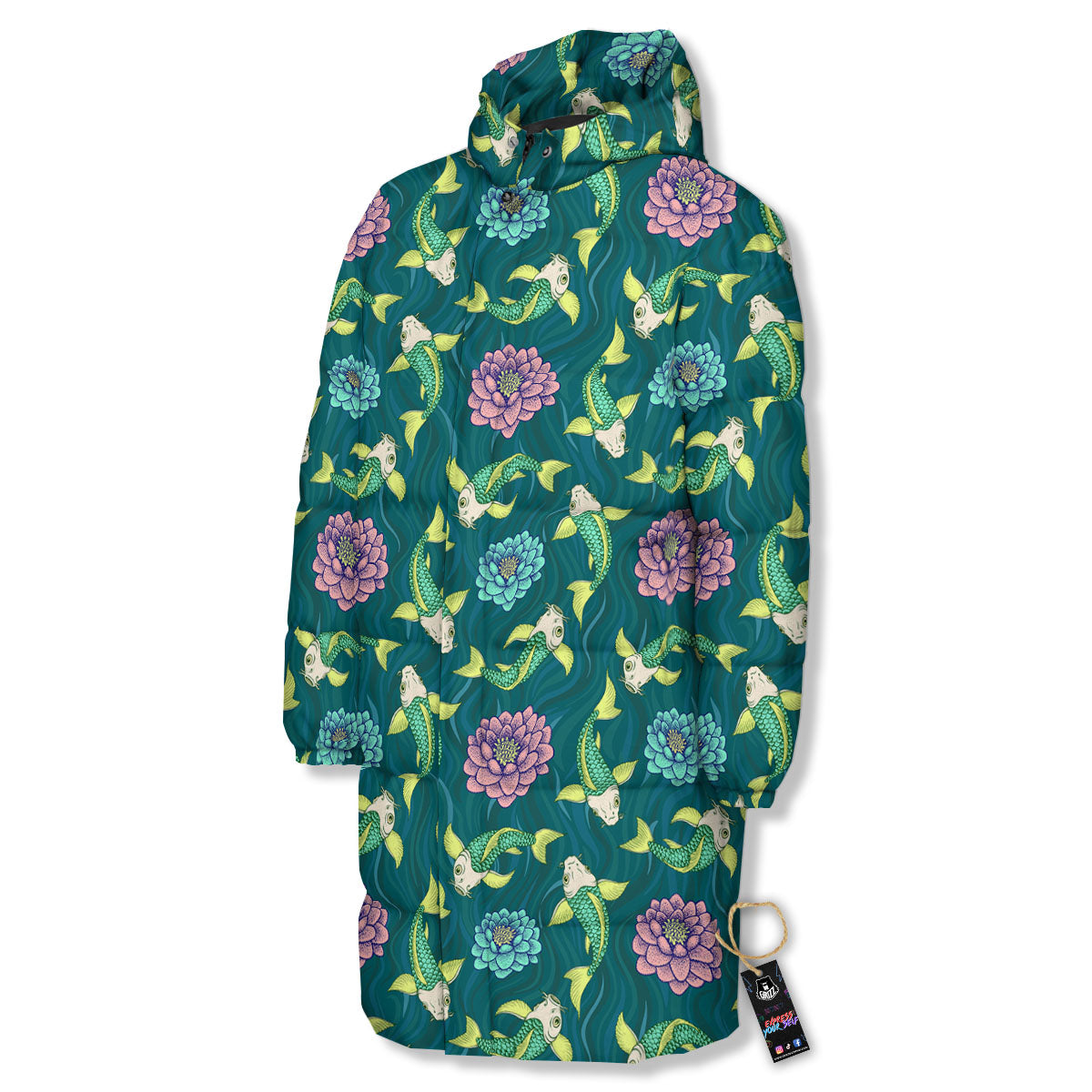 Tattoo Koi Carp Japanese Print Pattern Long Down Jacket-grizzshop