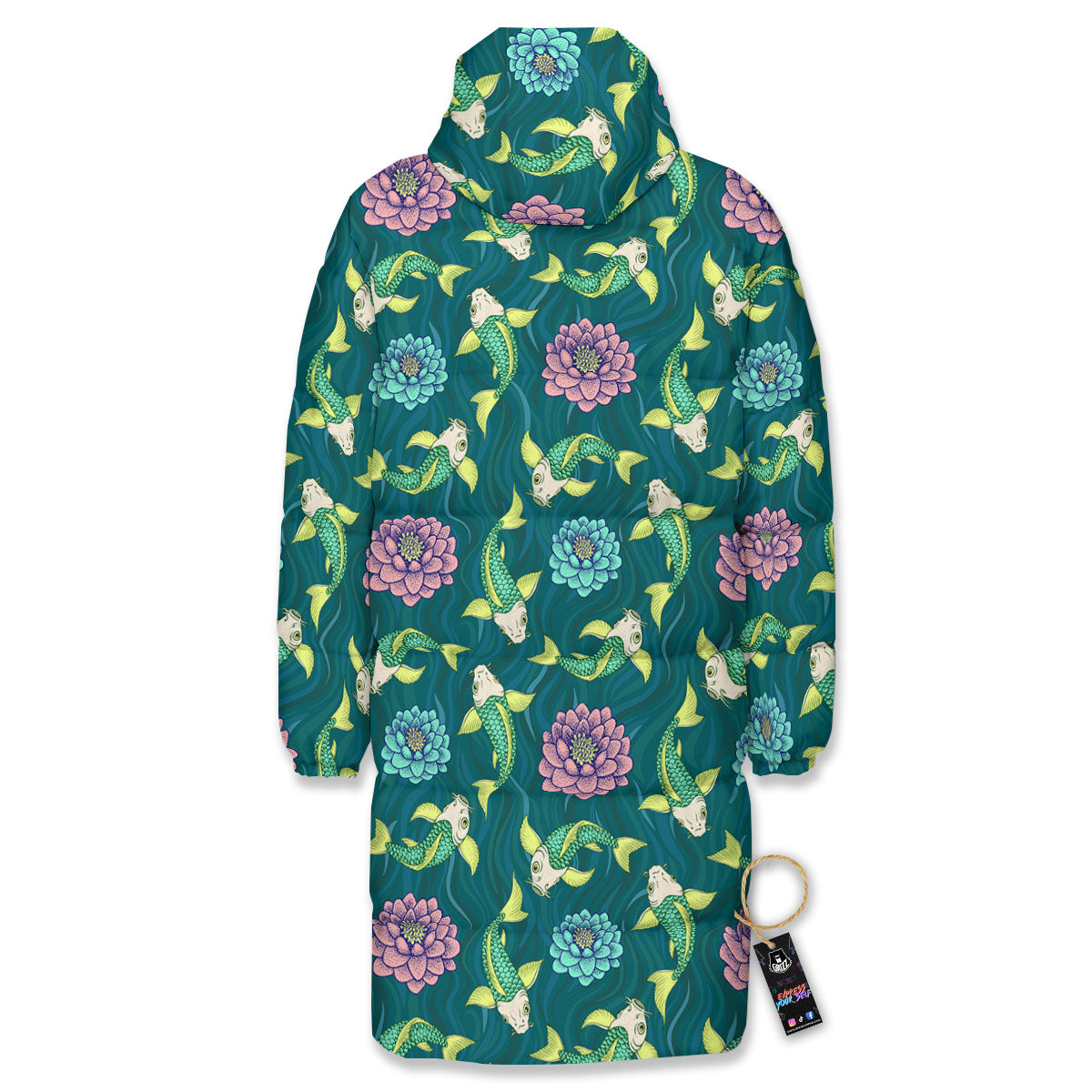 Tattoo Koi Carp Japanese Print Pattern Long Down Jacket-grizzshop