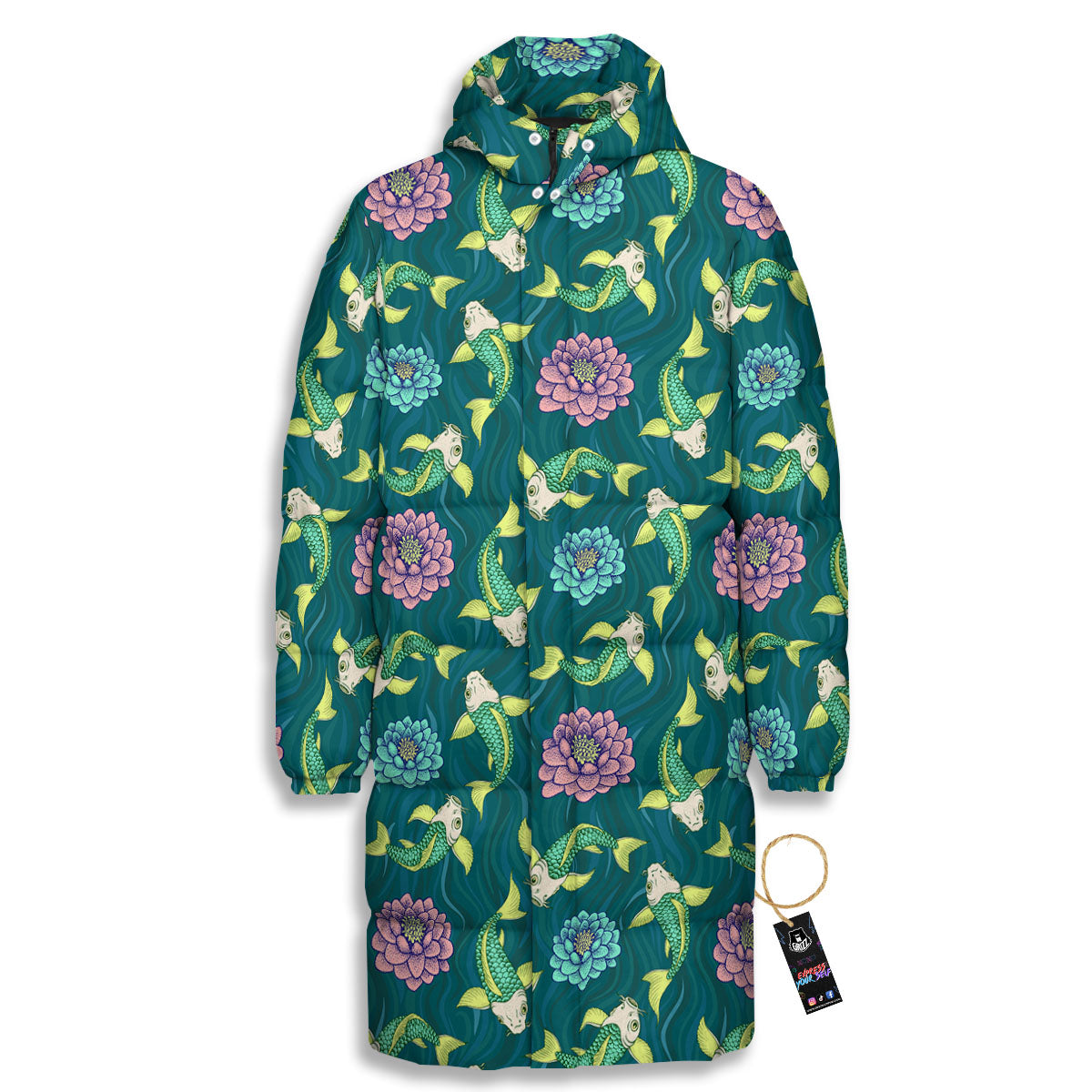 Tattoo Koi Carp Japanese Print Pattern Long Down Jacket-grizzshop